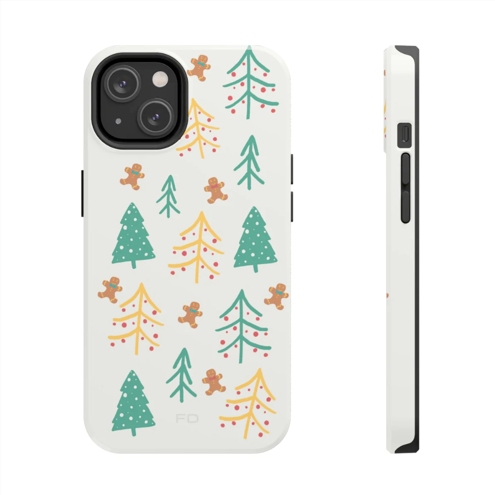 Christmas Tree's Tough Case for iPhone featuring a glossy finish, impact-resistant polycarbonate shell, and rubber lining for extra protection.