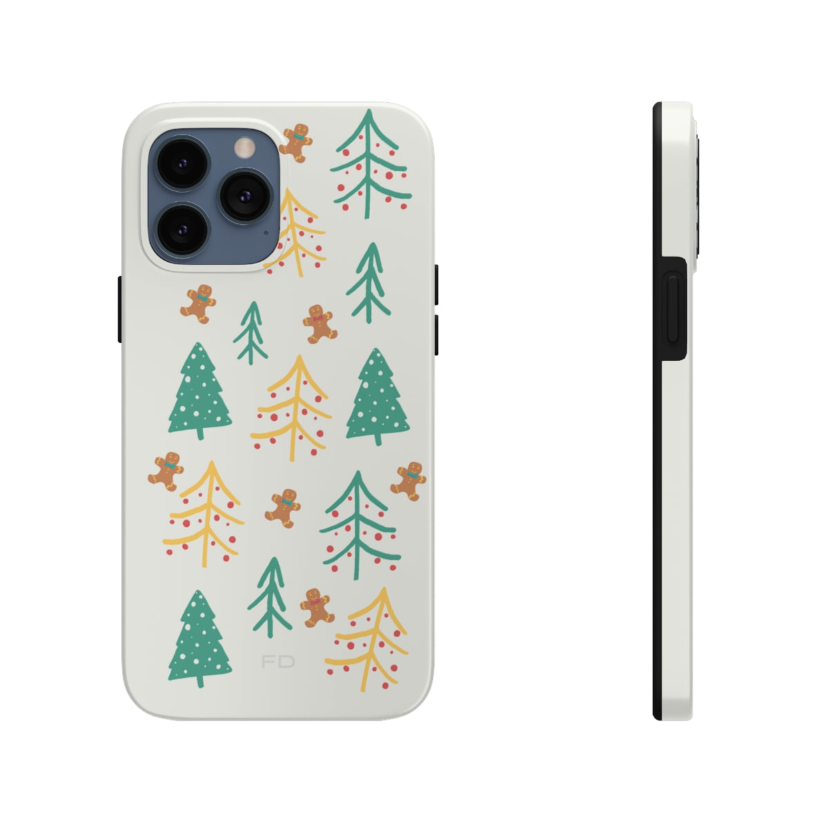 Christmas Tree's Tough Case for iPhone featuring a glossy finish, impact-resistant polycarbonate shell, and rubber lining for extra protection.