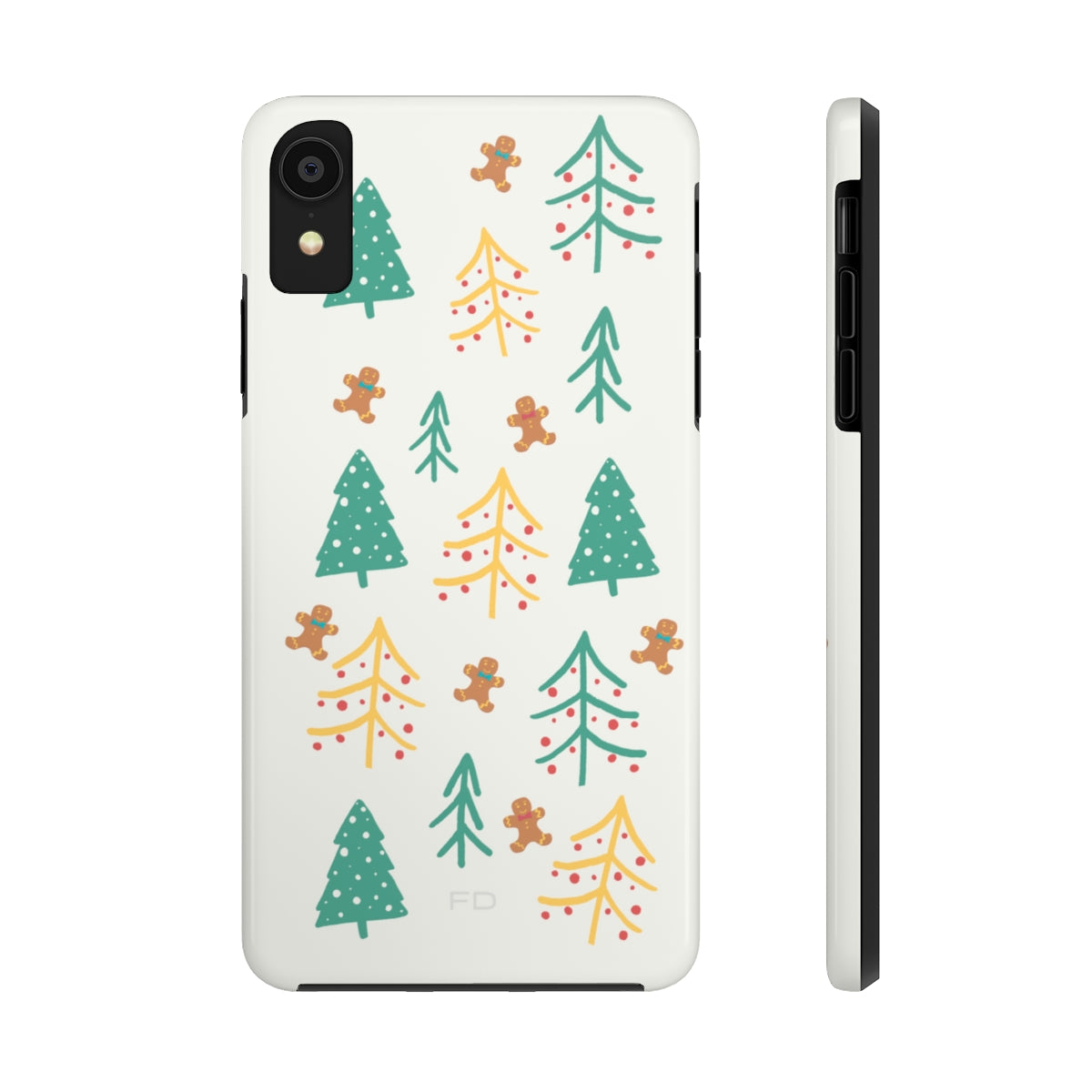 Christmas Tree's Tough Case for iPhone featuring a glossy finish, impact-resistant polycarbonate shell, and rubber lining for extra protection.