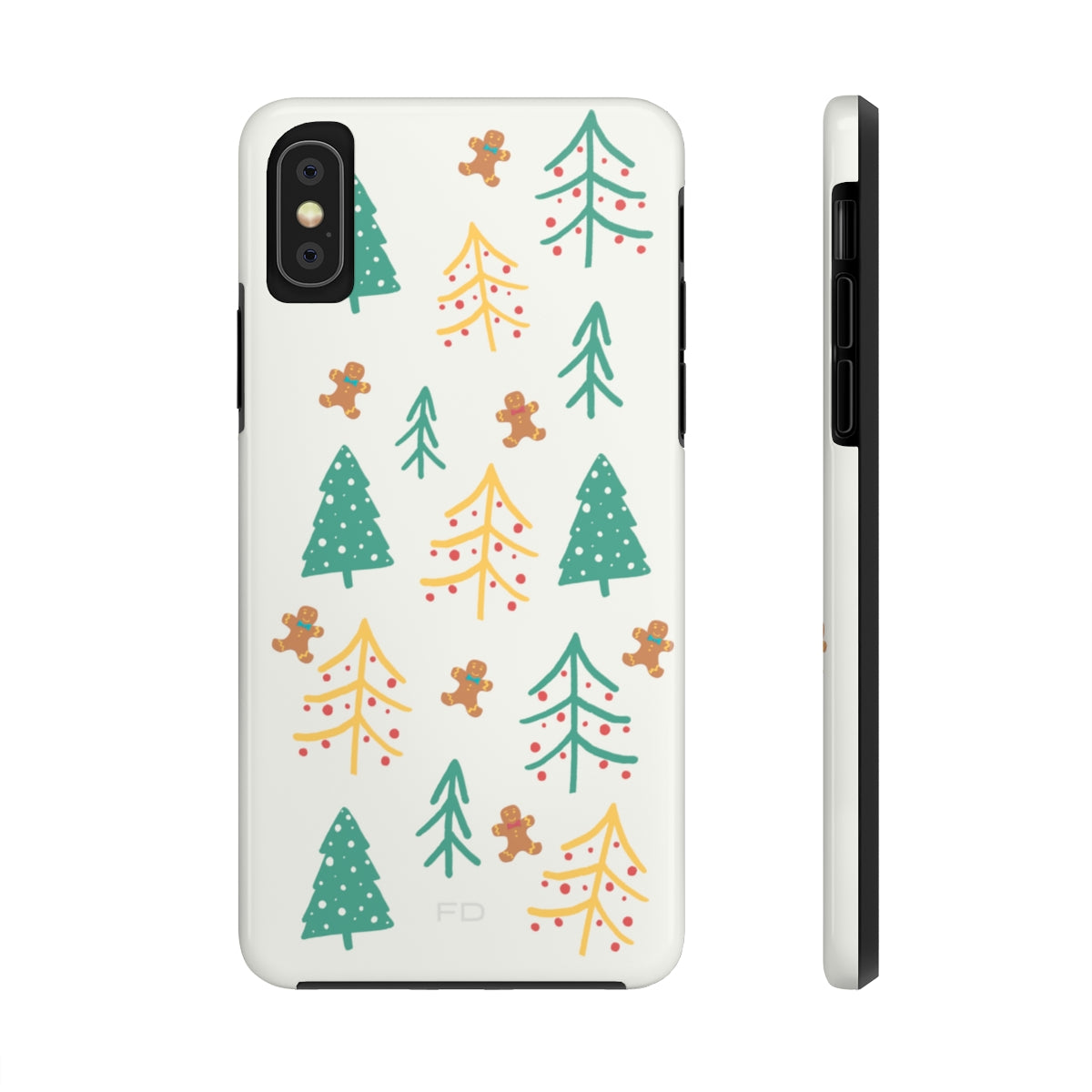 Christmas Tree's Tough Case for iPhone featuring a glossy finish, impact-resistant polycarbonate shell, and rubber lining for extra protection.