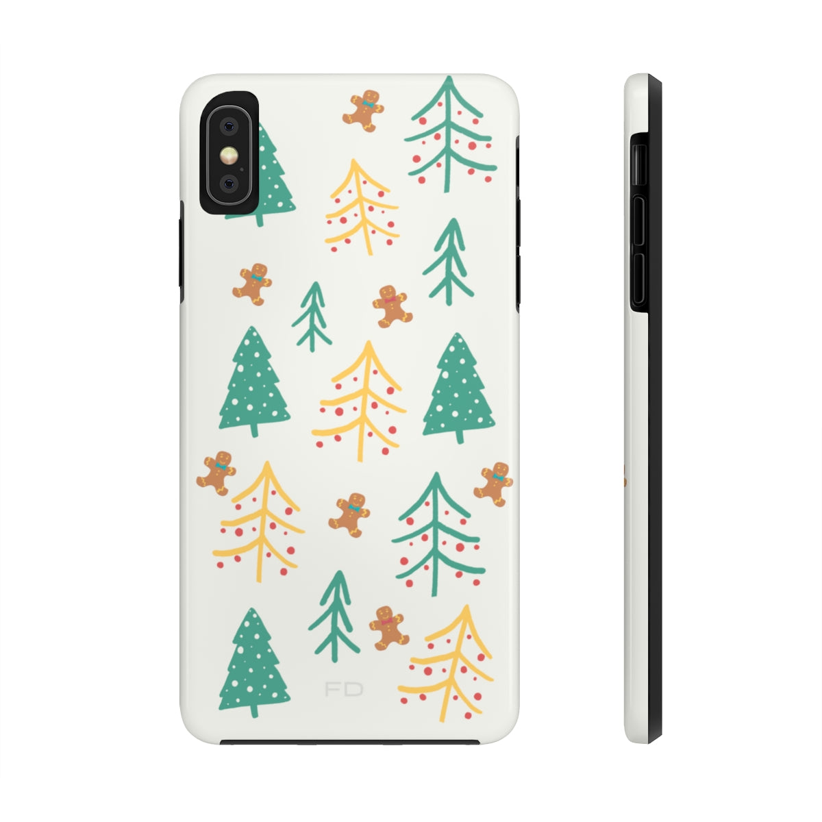 Christmas Tree's Tough Case for iPhone featuring a glossy finish, impact-resistant polycarbonate shell, and rubber lining for extra protection.