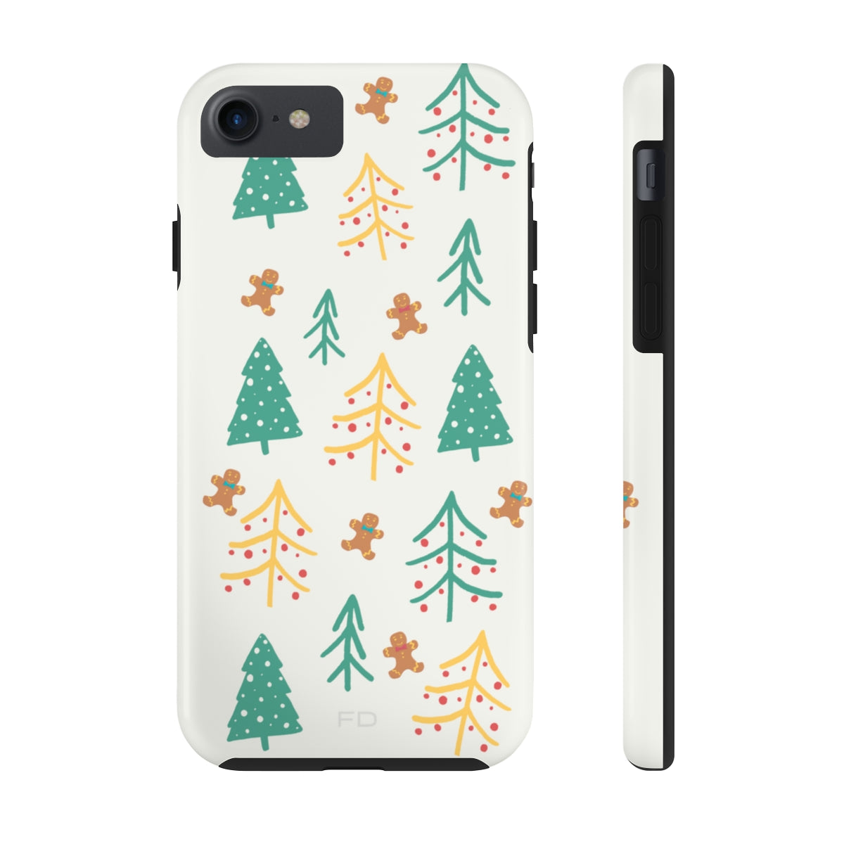 Christmas Tree's Tough Case for iPhone featuring a glossy finish, impact-resistant polycarbonate shell, and rubber lining for extra protection.