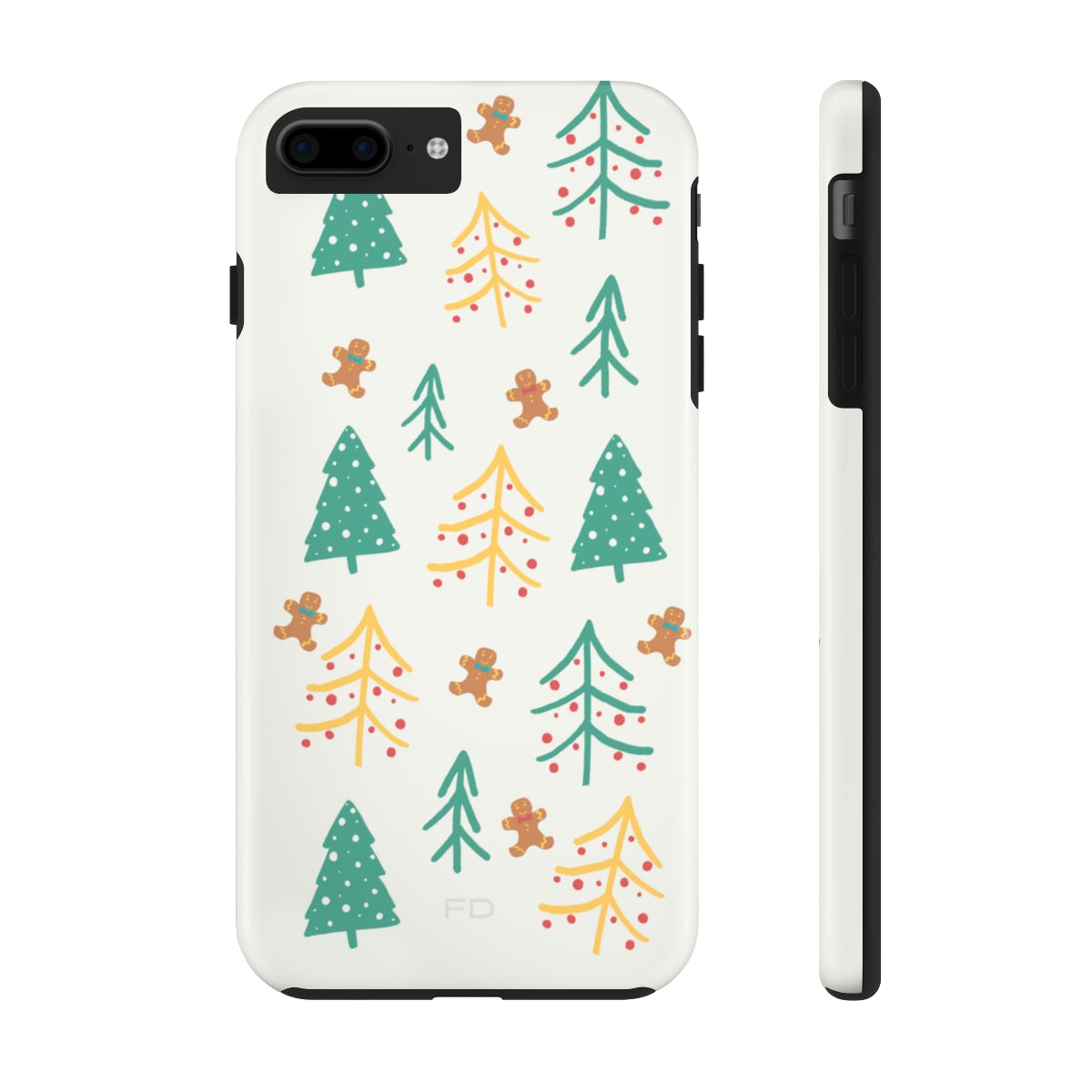 Christmas Tree's Tough Case for iPhone featuring a glossy finish, impact-resistant polycarbonate shell, and rubber lining for extra protection.