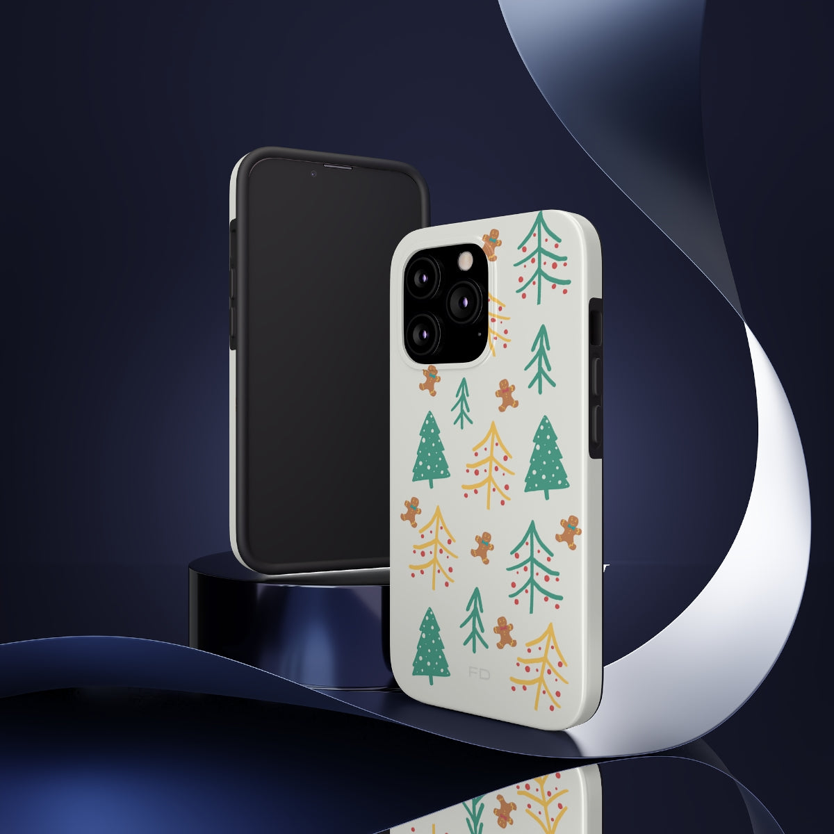 Christmas Tree's Tough Case for iPhone featuring a glossy finish, impact-resistant polycarbonate shell, and rubber lining for extra protection.