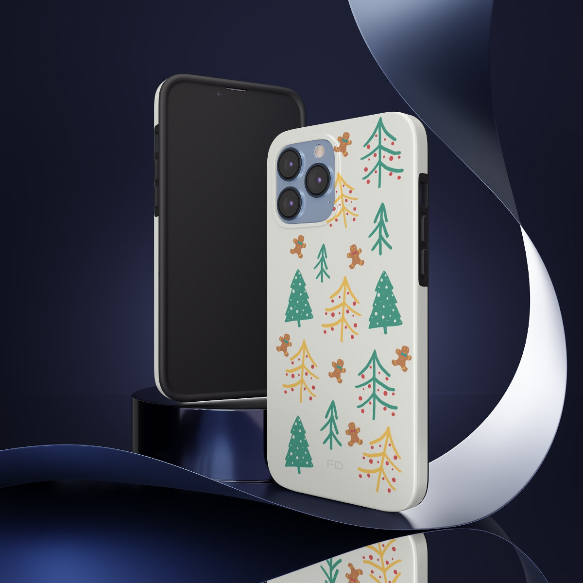 Christmas Tree's Tough Case for iPhone featuring a glossy finish, impact-resistant polycarbonate shell, and rubber lining for extra protection.