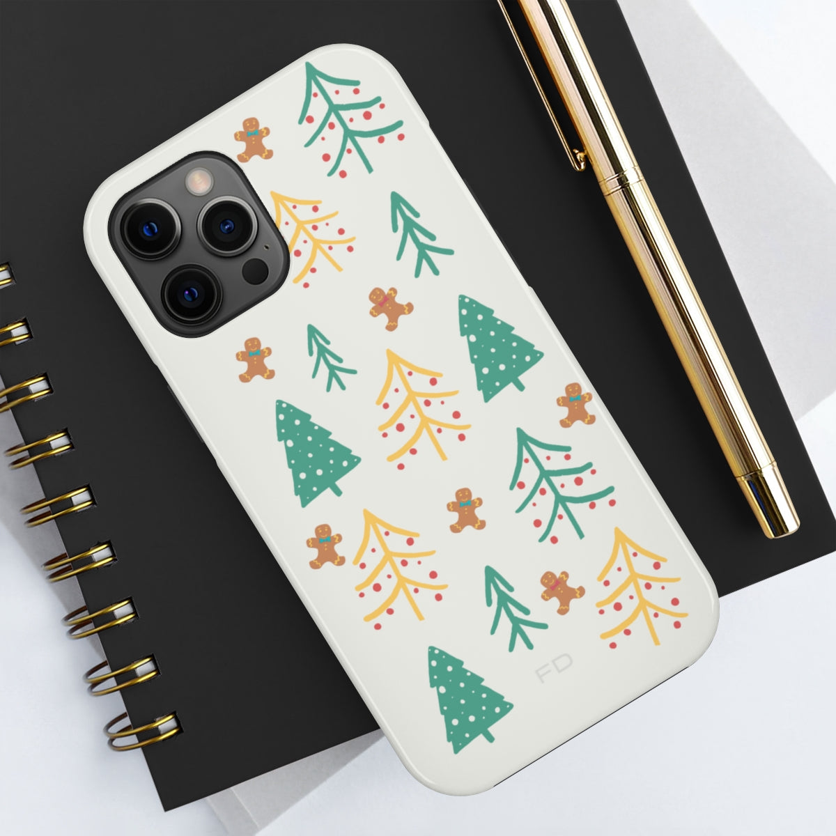 Christmas Tree's Tough Case for iPhone featuring a glossy finish, impact-resistant polycarbonate shell, and rubber lining for extra protection.