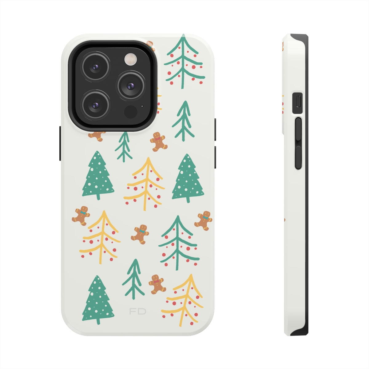 Christmas Tree's Tough Case for iPhone featuring a glossy finish, impact-resistant polycarbonate shell, and rubber lining for extra protection.