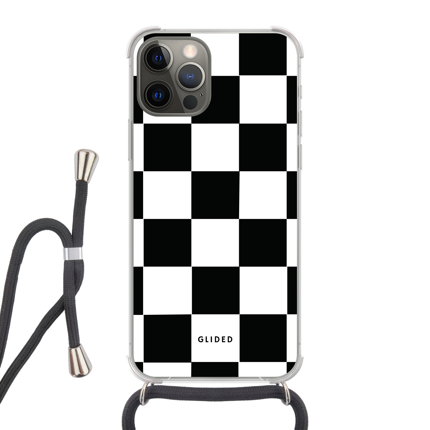 Elegante Classic Chess iPhone 12 Pro Handyhülle mit traditionellem Schachbrettmuster, bietet stilvollen Schutz und Funktionalität.