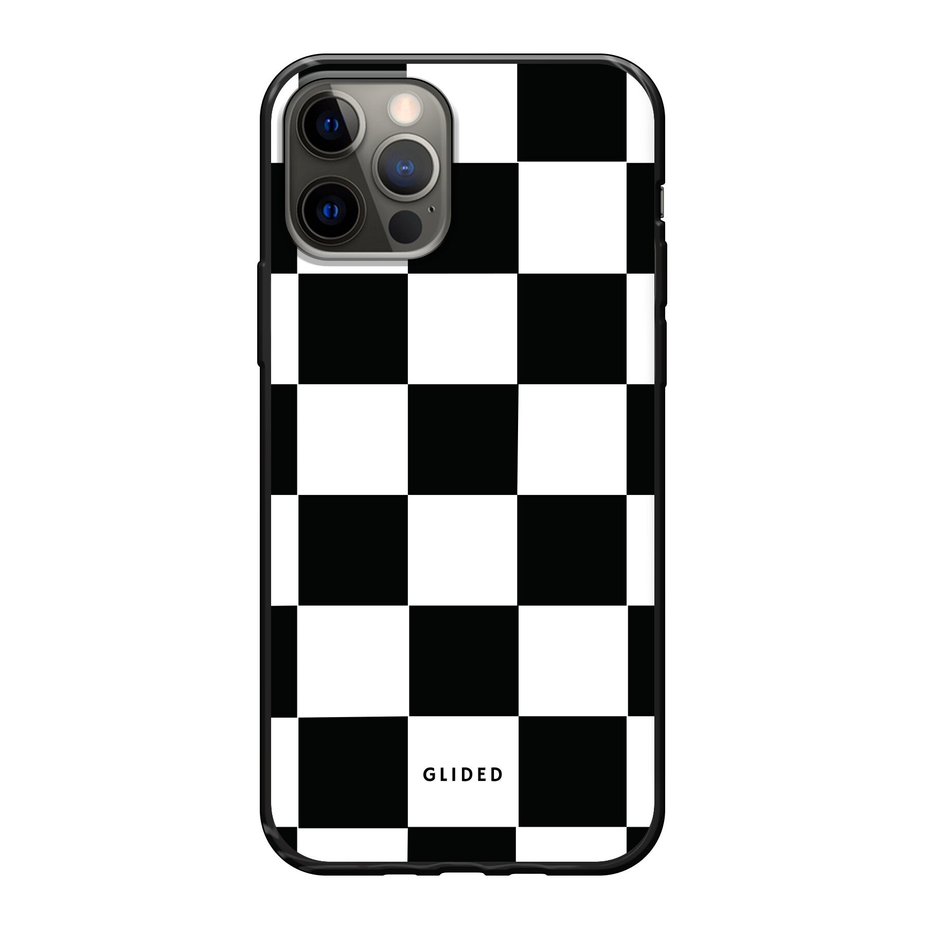 Elegante Classic Chess iPhone 12 Pro Handyhülle mit traditionellem Schachbrettmuster, bietet stilvollen Schutz und Funktionalität.