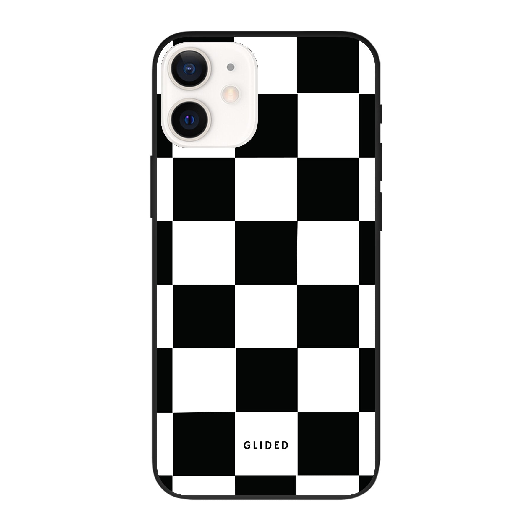 Elegante Classic Chess iPhone 12 Pro Handyhülle mit traditionellem Schachbrettmuster, bietet stilvollen Schutz und Funktionalität.