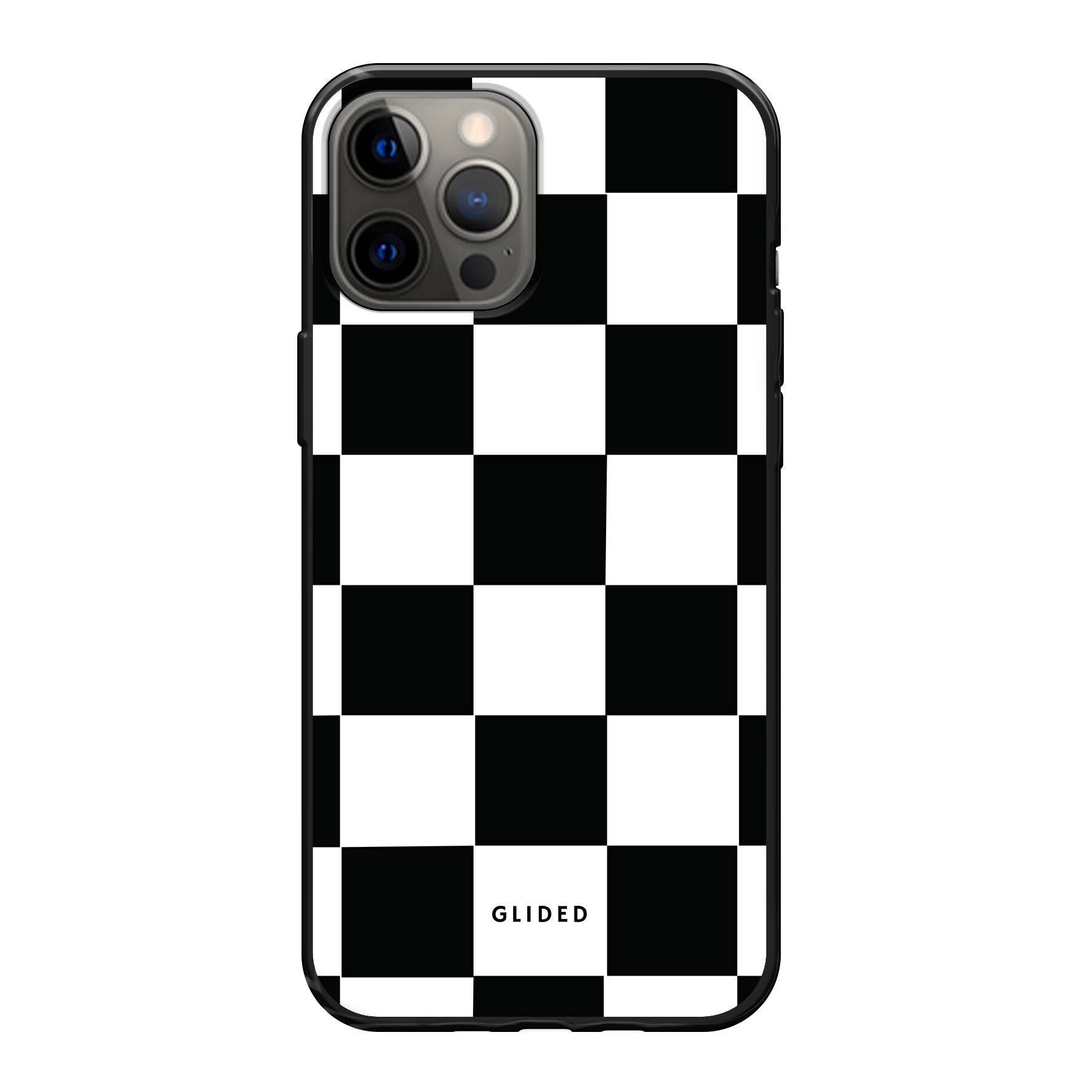 Elegante Classic Chess Handyhülle für iPhone 12 Pro Max mit traditionellem Schachbrettmuster, bietet stilvollen Schutz und Funktionalität.