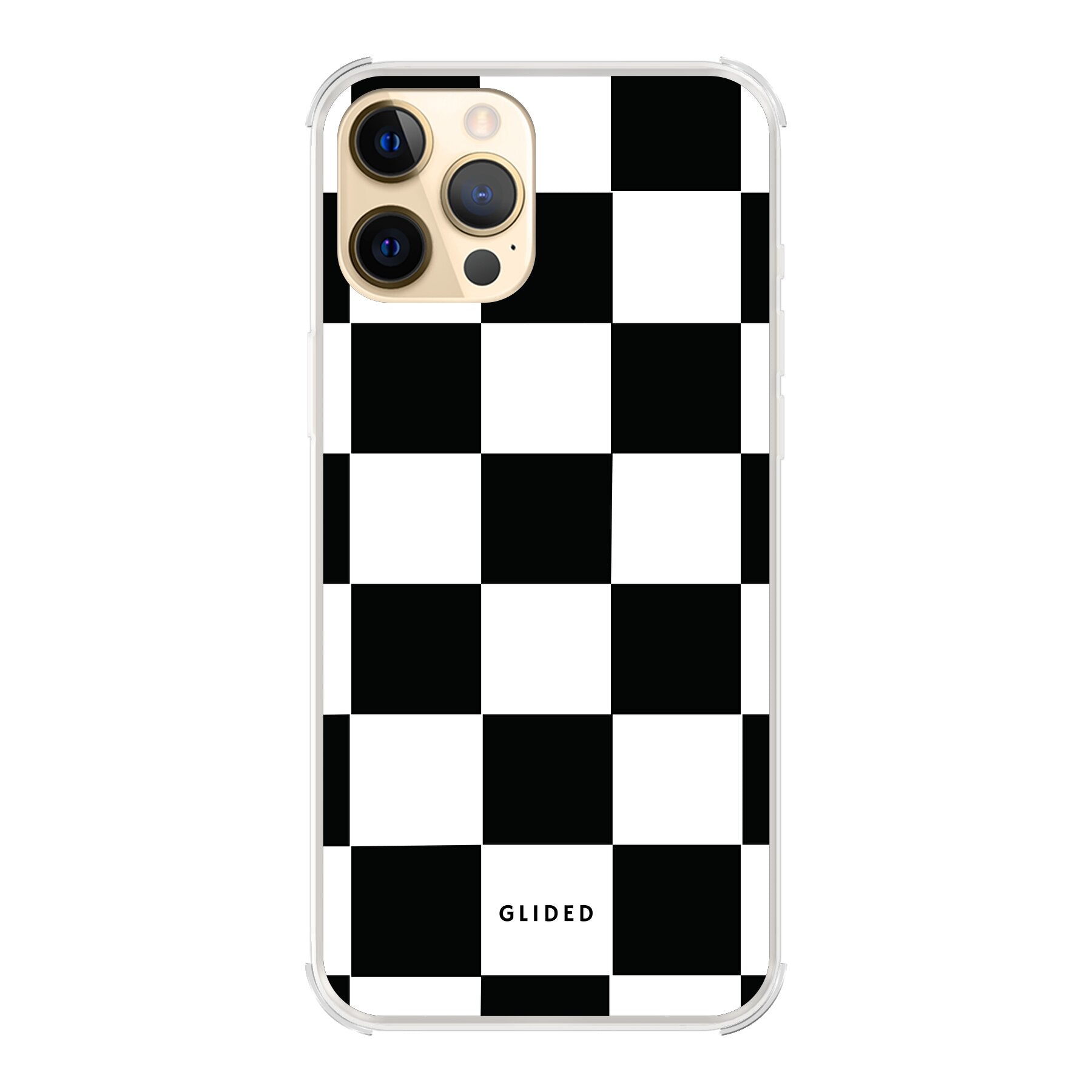 Elegante Classic Chess Handyhülle für iPhone 12 Pro Max mit traditionellem Schachbrettmuster, bietet stilvollen Schutz und Funktionalität.