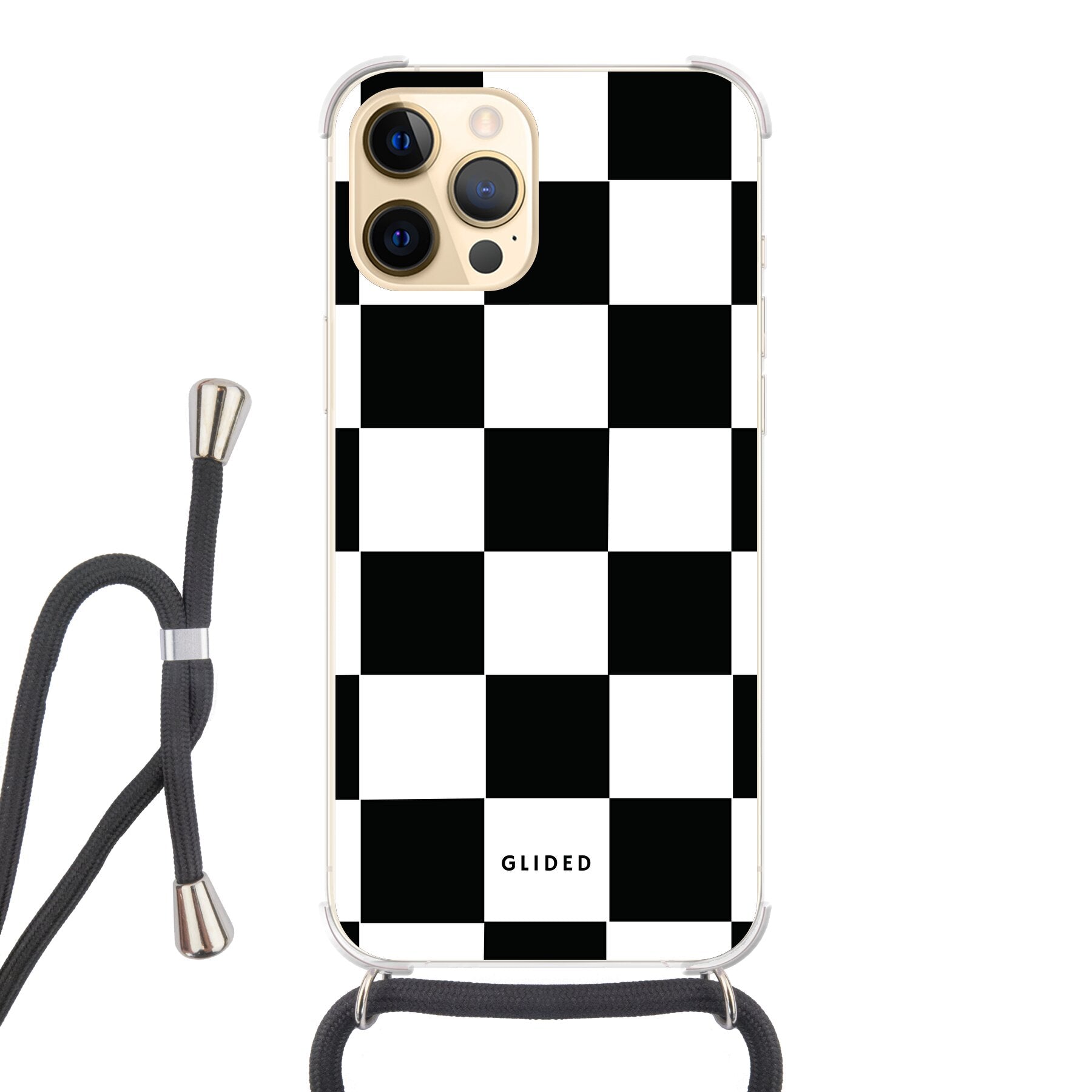 Elegante Classic Chess Handyhülle für iPhone 12 Pro Max mit traditionellem Schachbrettmuster, bietet stilvollen Schutz und Funktionalität.