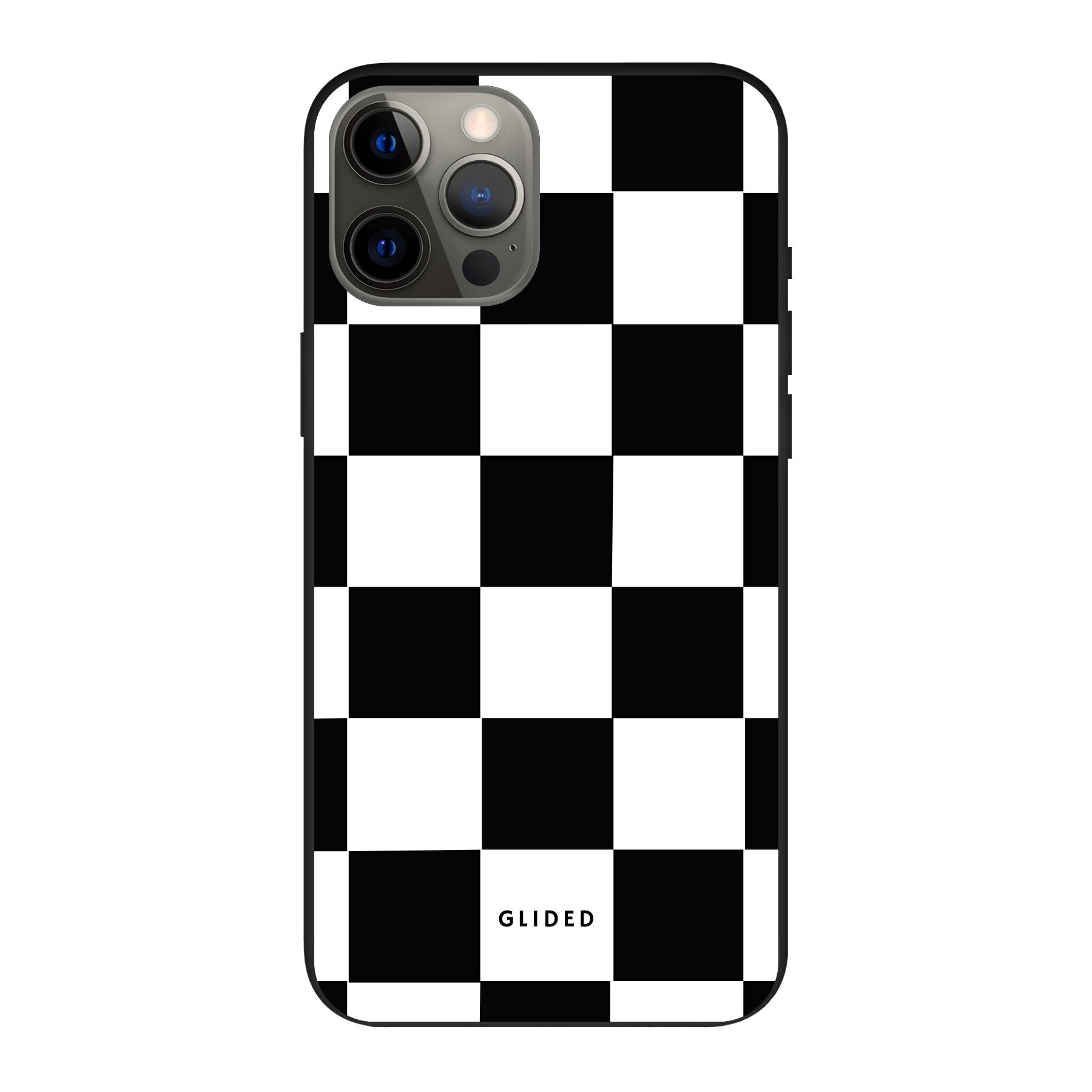 Elegante Classic Chess Handyhülle für iPhone 12 Pro Max mit traditionellem Schachbrettmuster, bietet stilvollen Schutz und Funktionalität.