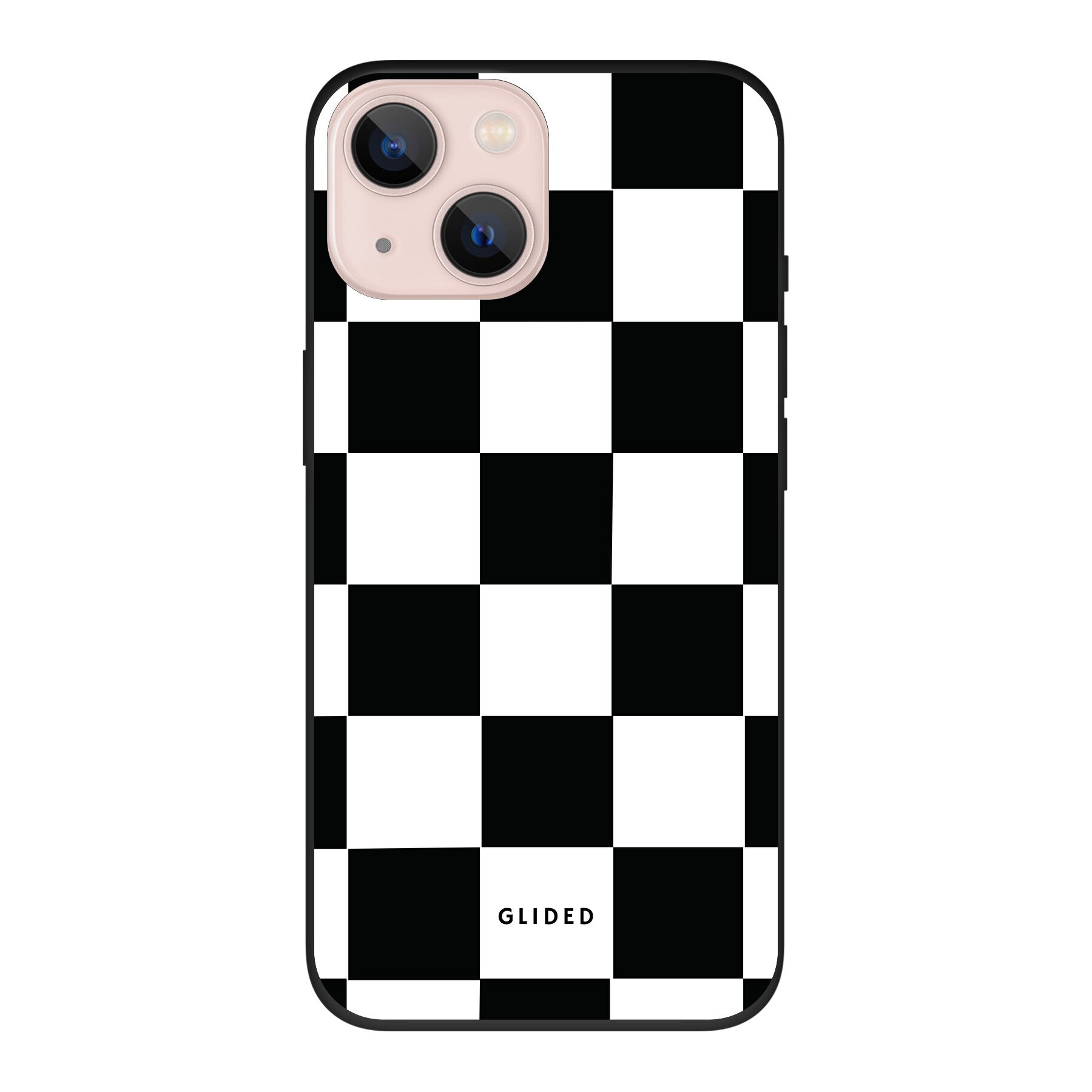 Elegante Classic Chess iPhone 13 Handyhülle mit traditionellem Schachbrettmuster in Schwarz und Weiß, idealer Schutz und stilvolles Design.