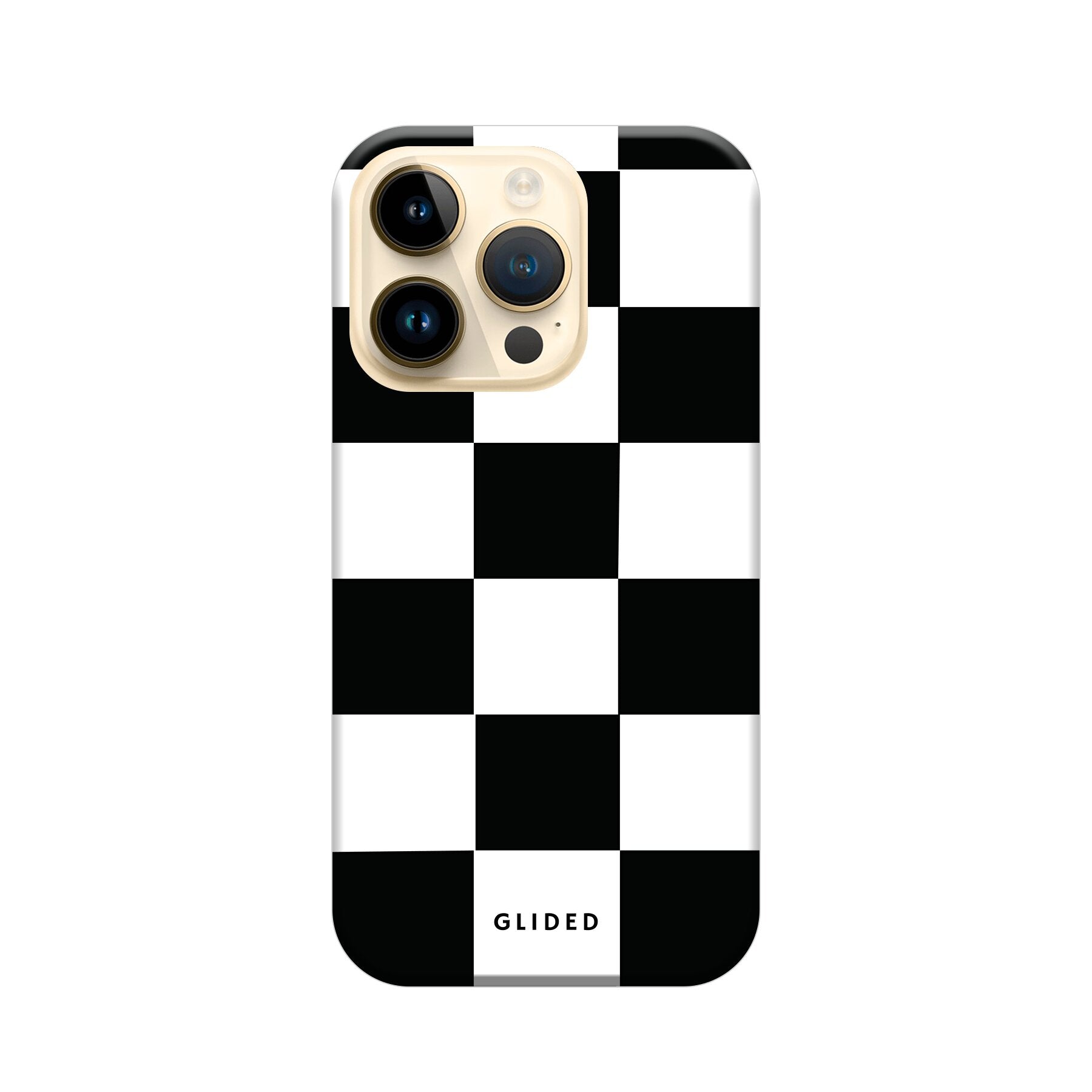 Elegante Classic Chess iPhone 15 Pro Hülle mit traditionellem Schachbrettmuster, bietet stilvollen Schutz und Funktionalität.