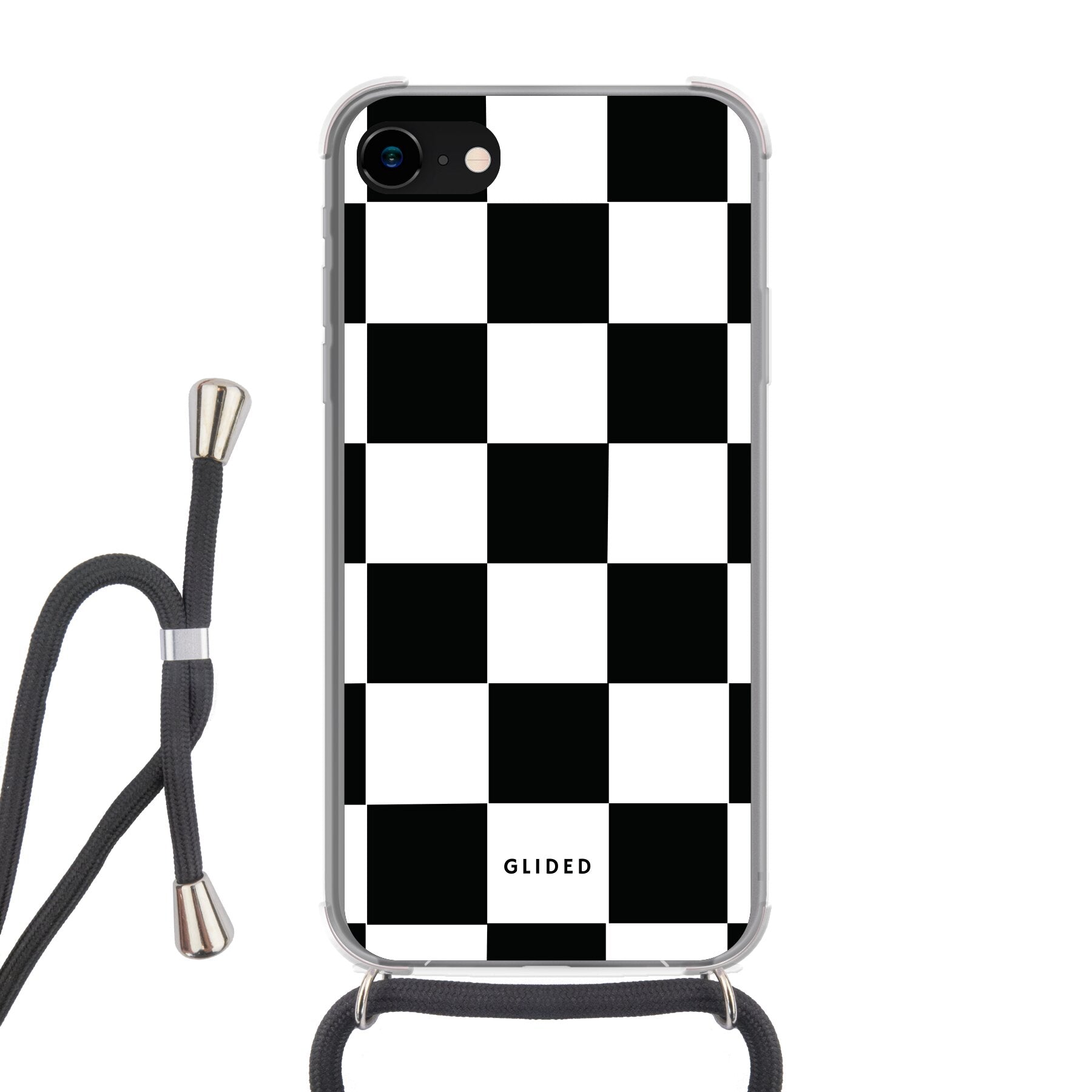 Elegante Classic Chess iPhone 7 Handyhülle mit traditionellem Schachbrettmuster in Schwarz und Weiß, idealer Schutz und stilvolles Design.