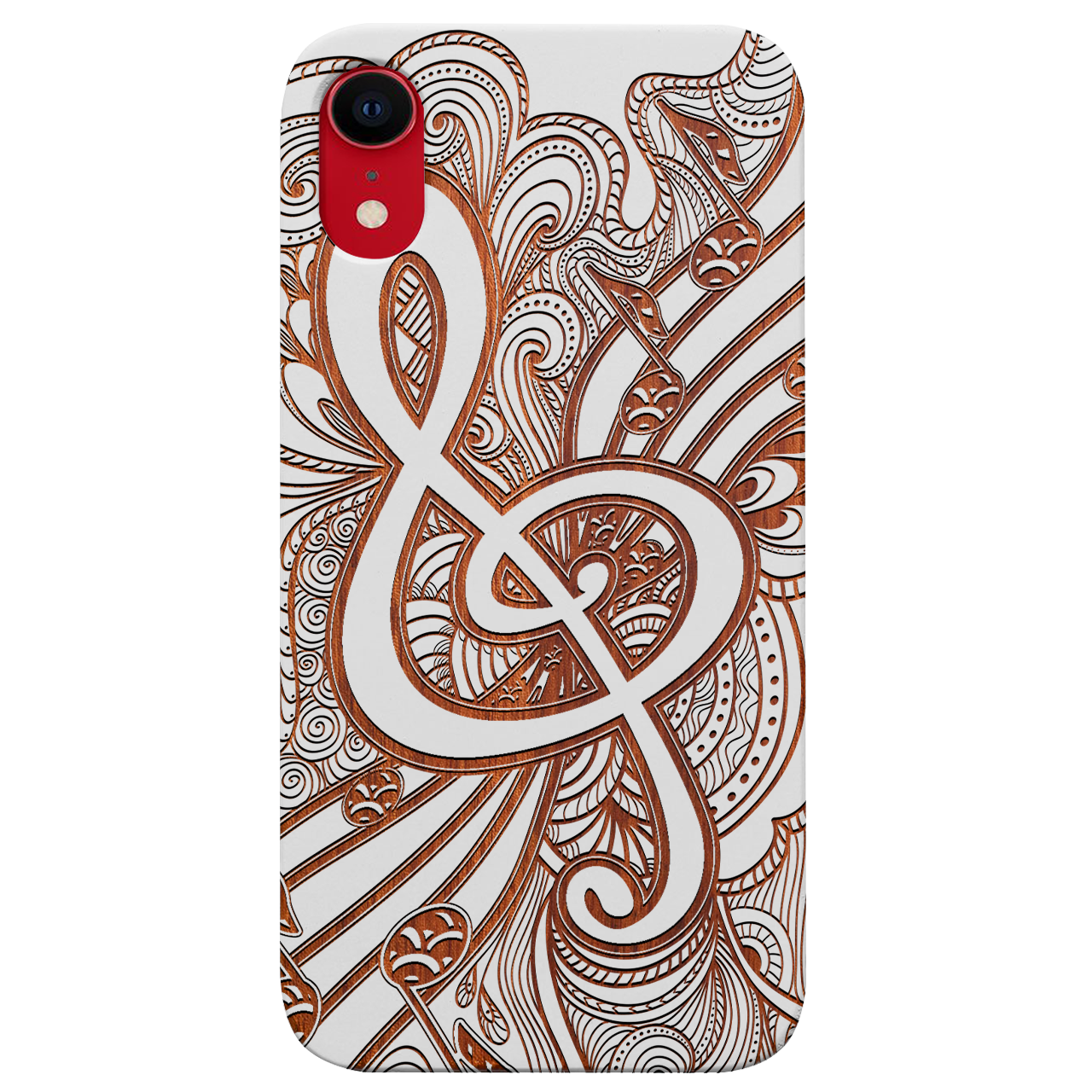 Clef 3 - Engraved wooden phone case showcasing intricate laser-engraved designs and natural wood finish.