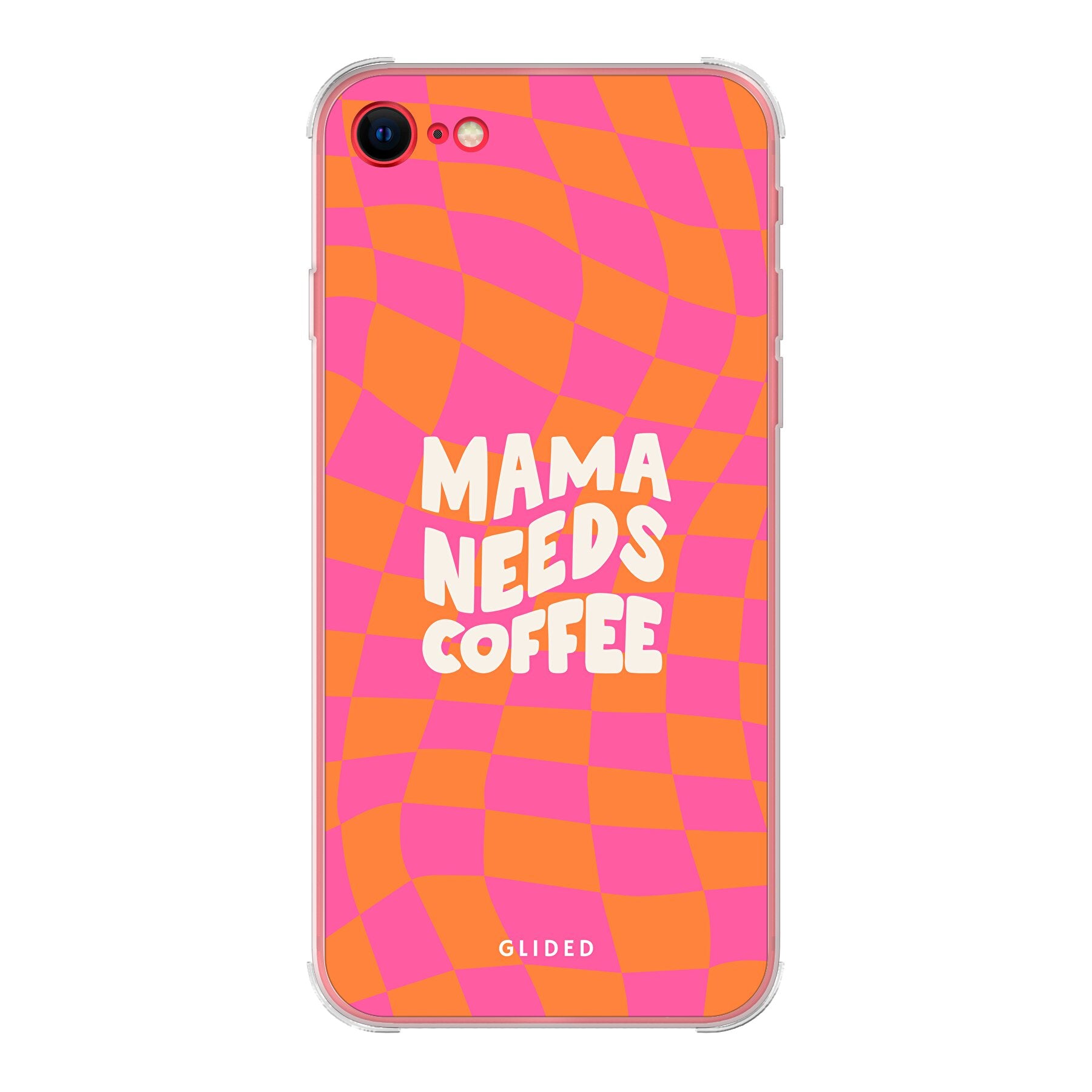 Coffee Mom iPhone SE 2020 Handyhülle mit Schachbrettmuster und dem Spruch 'Mama needs coffee', idealer Schutz für Mütter.