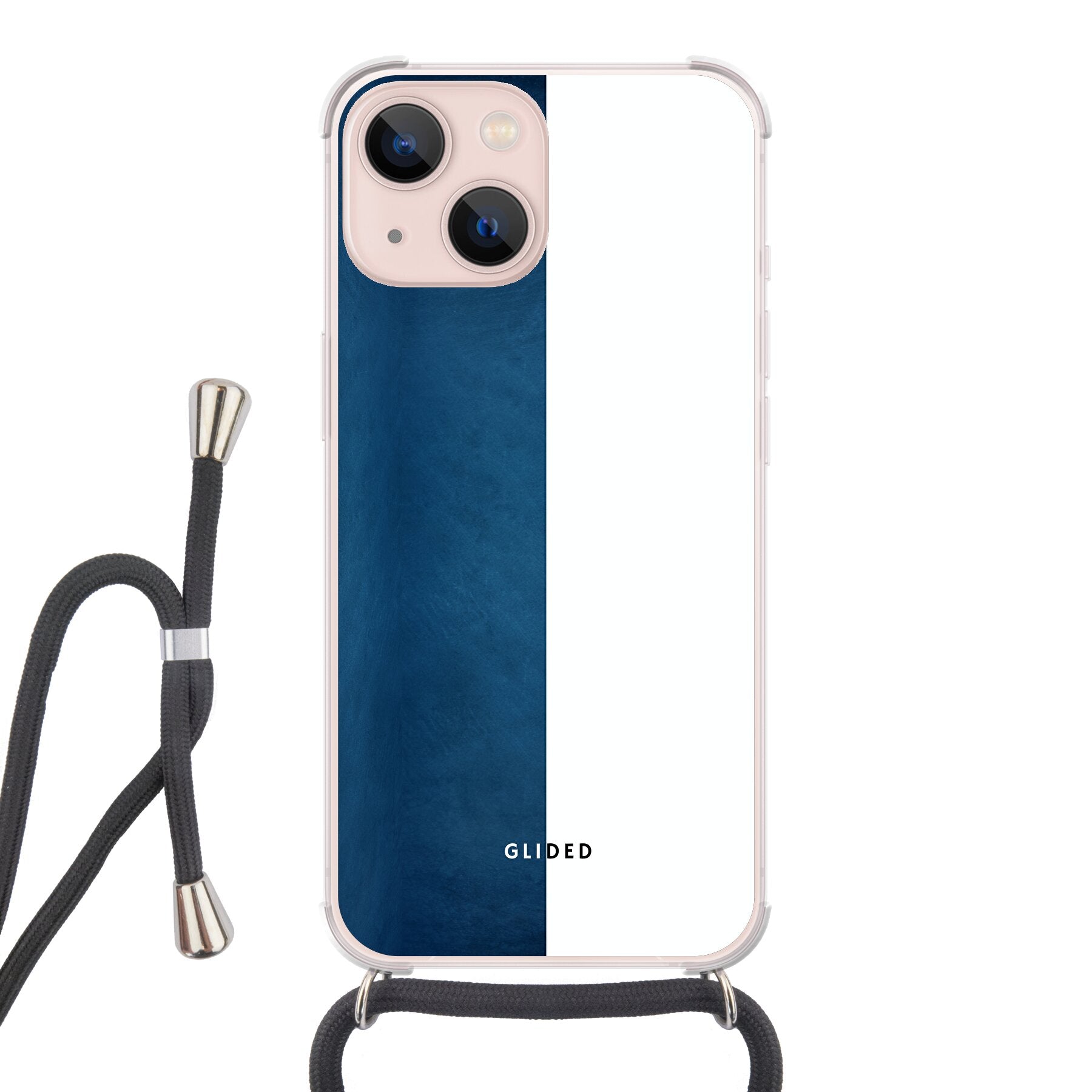 iPhone 13 Handyhülle 'Contrast' in Blau und Weiß, bietet stilvollen Schutz und präzise Aussparungen.