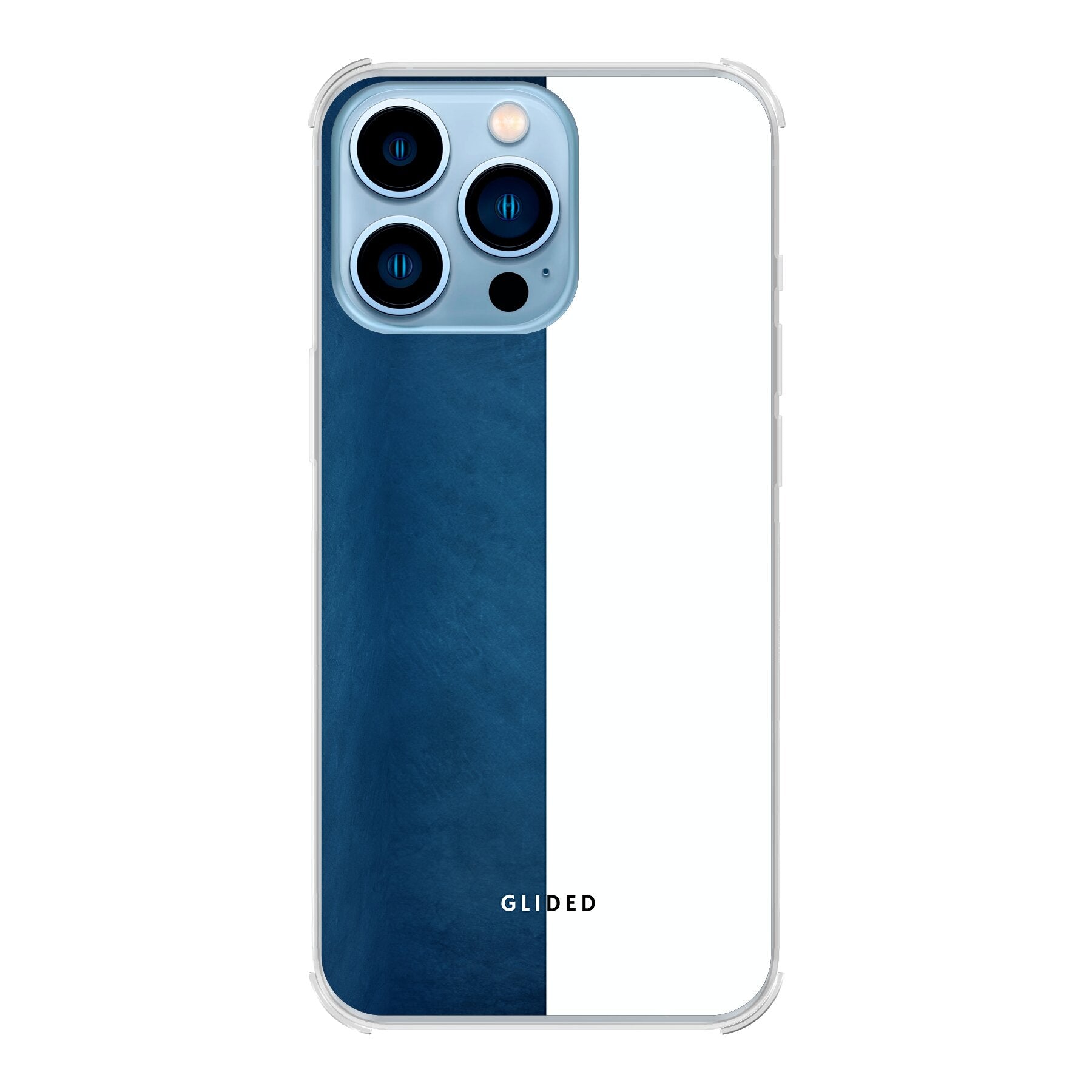 iPhone 13 Pro Handyhülle 'Contrast' in Blau und Weiß, bietet stilvollen Schutz und einzigartiges Design.