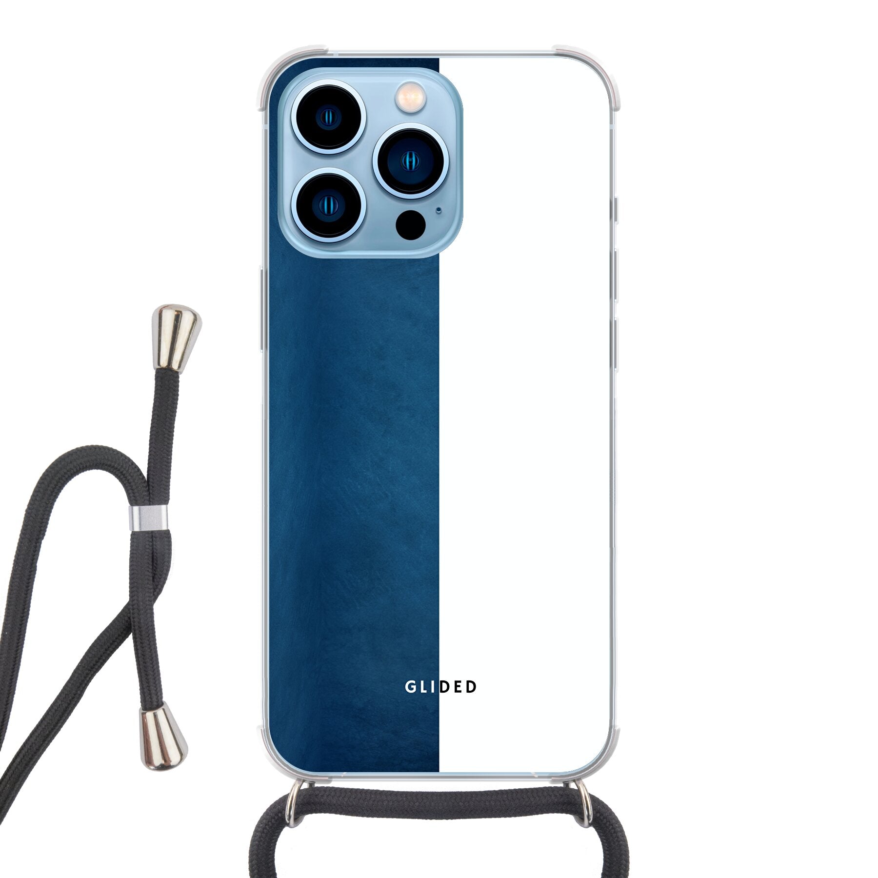 iPhone 13 Pro Handyhülle 'Contrast' in Blau und Weiß, bietet stilvollen Schutz und einzigartiges Design.