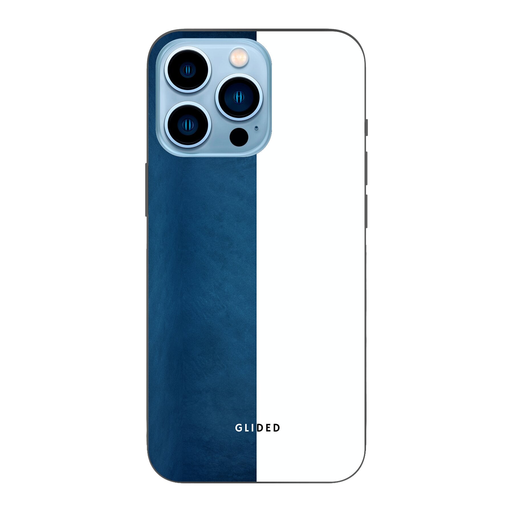 iPhone 13 Pro Handyhülle 'Contrast' in Blau und Weiß, bietet stilvollen Schutz und einzigartiges Design.