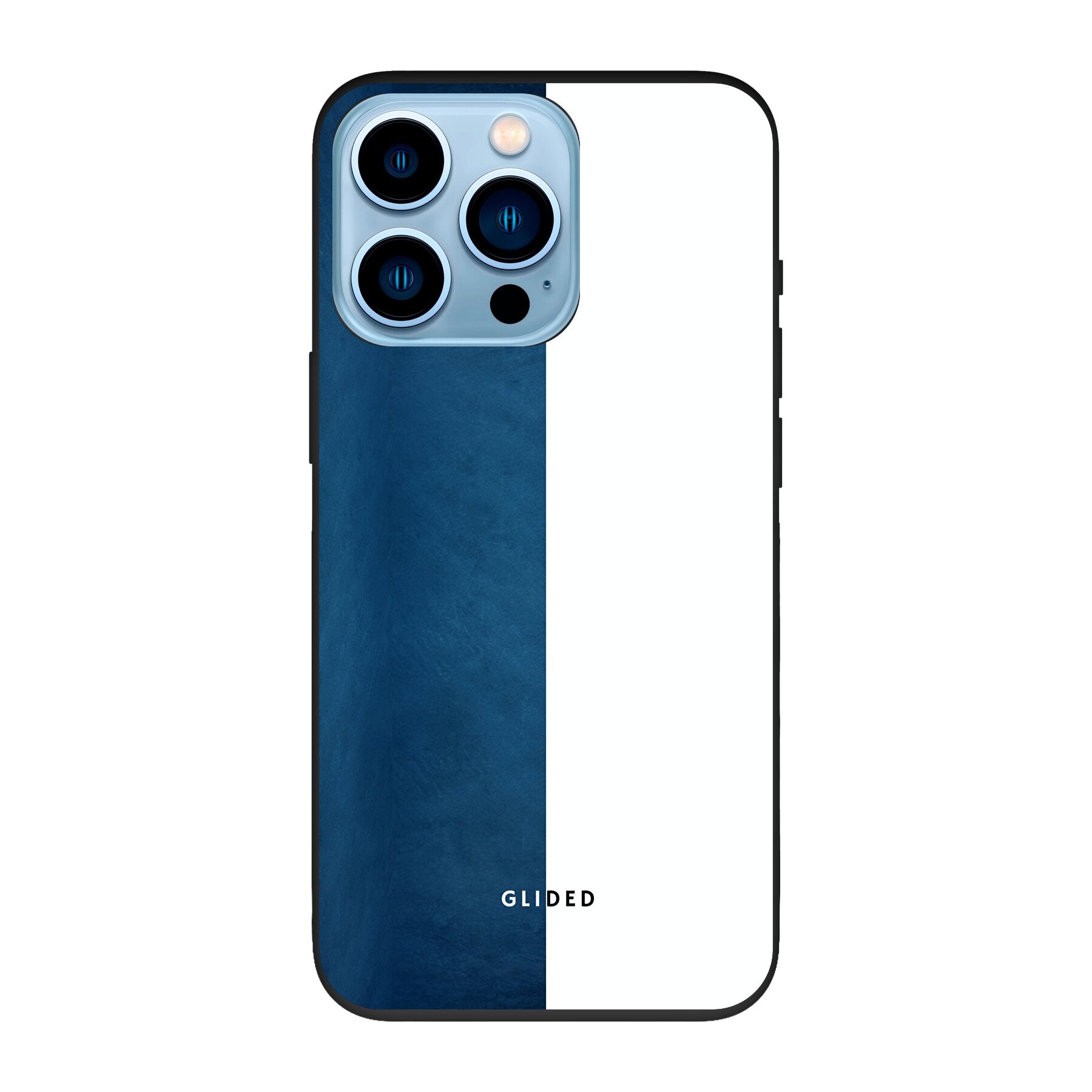 iPhone 13 Pro Handyhülle 'Contrast' in Blau und Weiß, bietet stilvollen Schutz und einzigartiges Design.