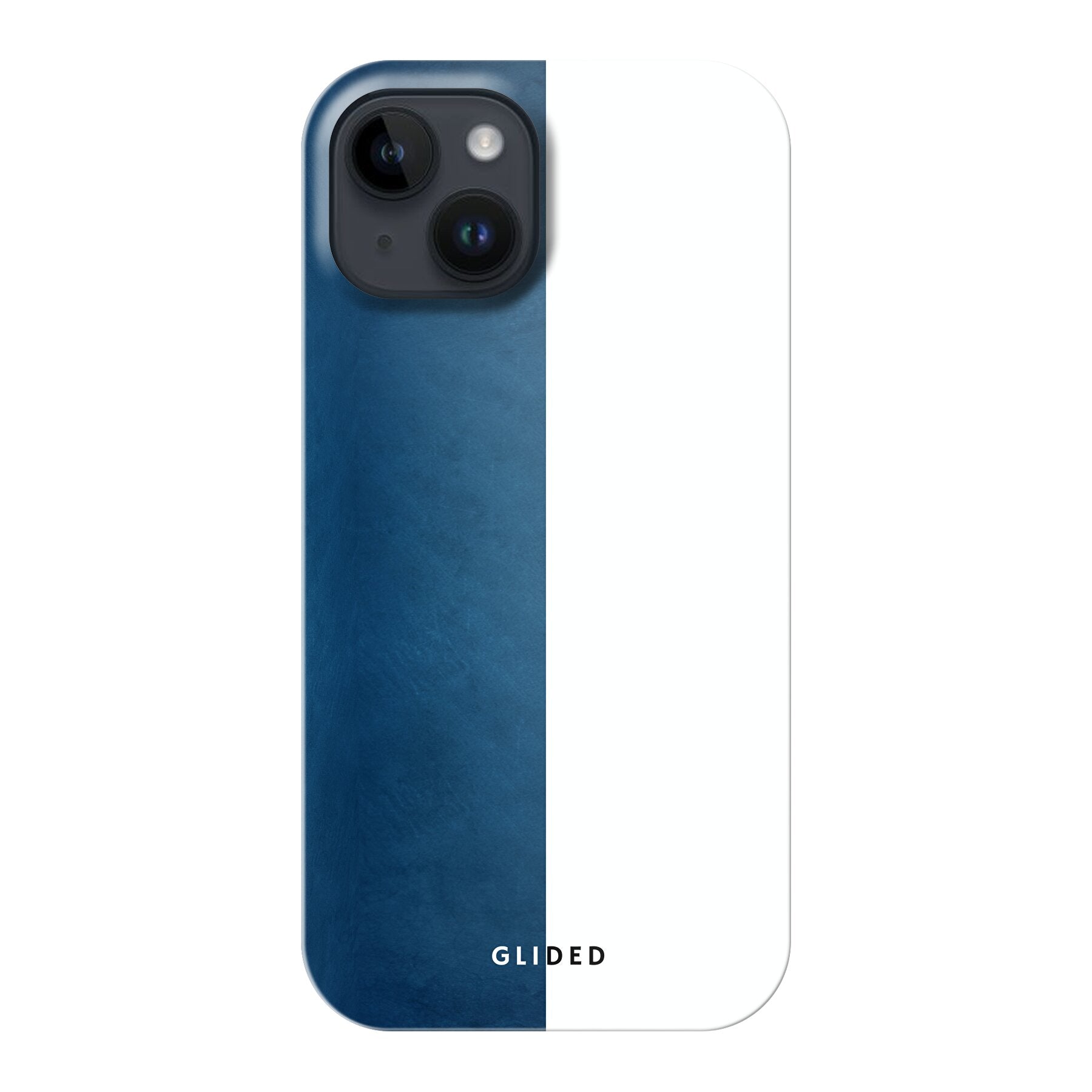 iPhone 15 Handyhülle 'Contrast' in Blau und Weiß, stilvoll und schützend.