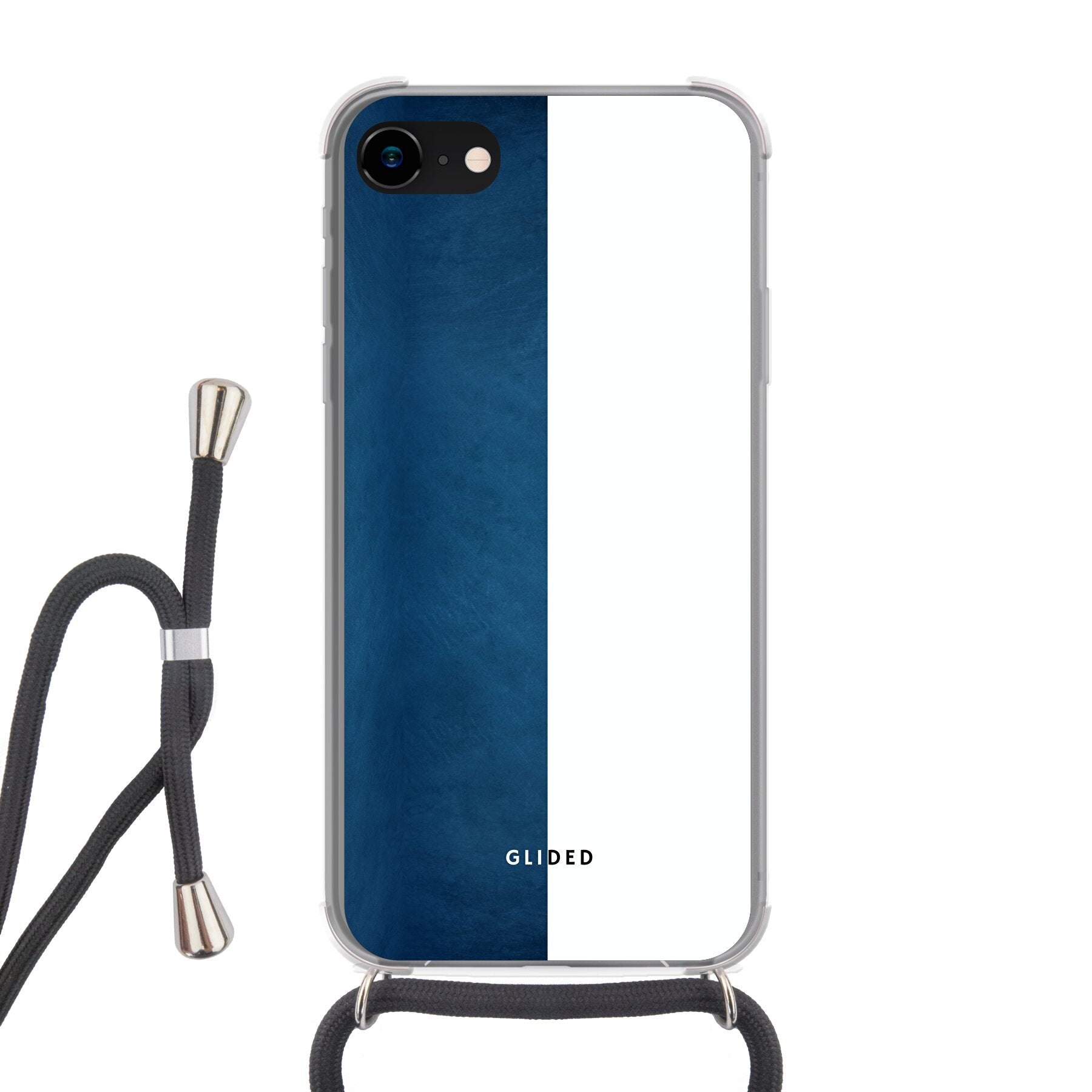 iPhone 8 Handyhülle 'Contrast' in Blau und Weiß, bietet stilvollen Schutz und präzise Aussparungen.