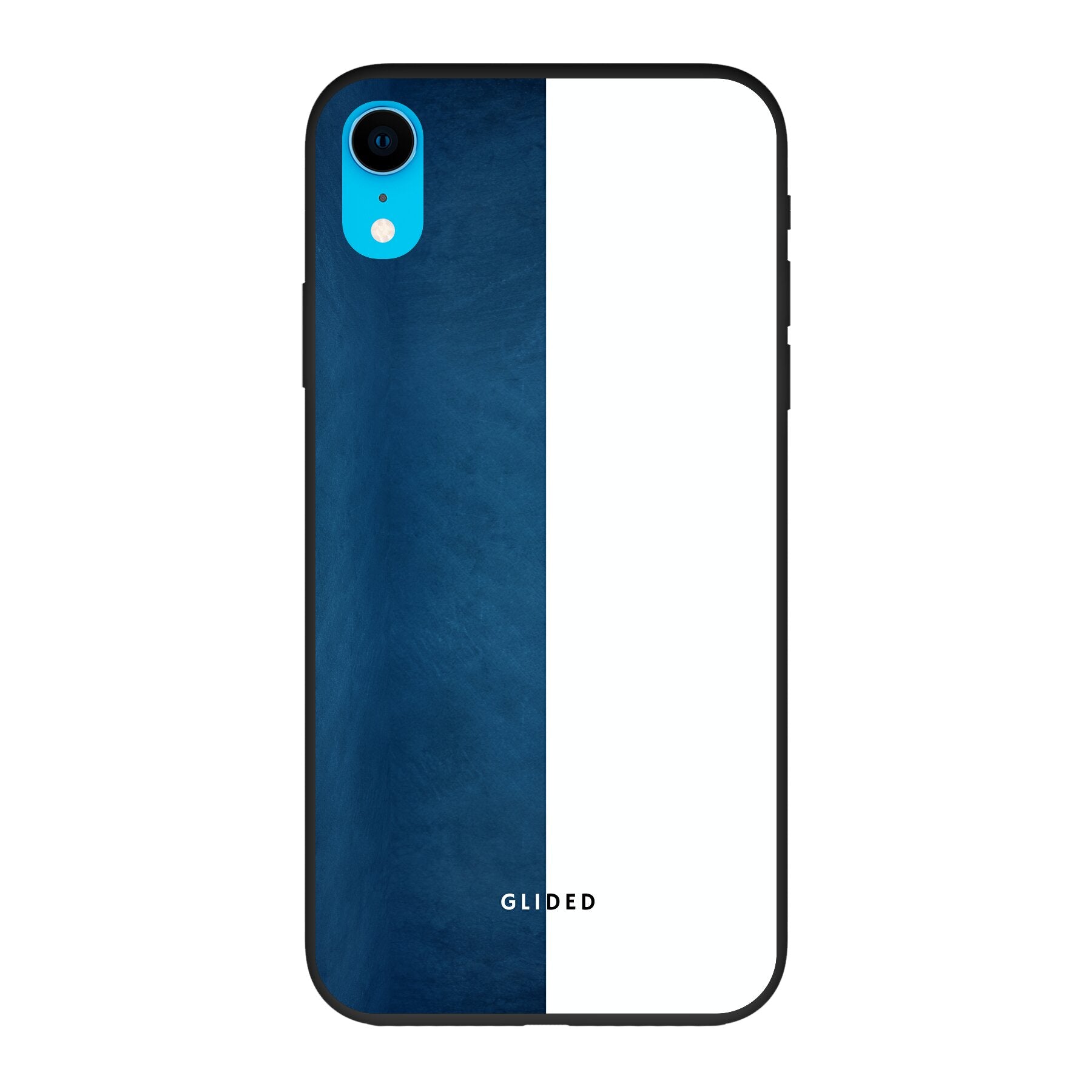 iPhone XR Handyhülle 'Contrast' in Blau und Weiß, bietet stilvollen Schutz und präzise Aussparungen.