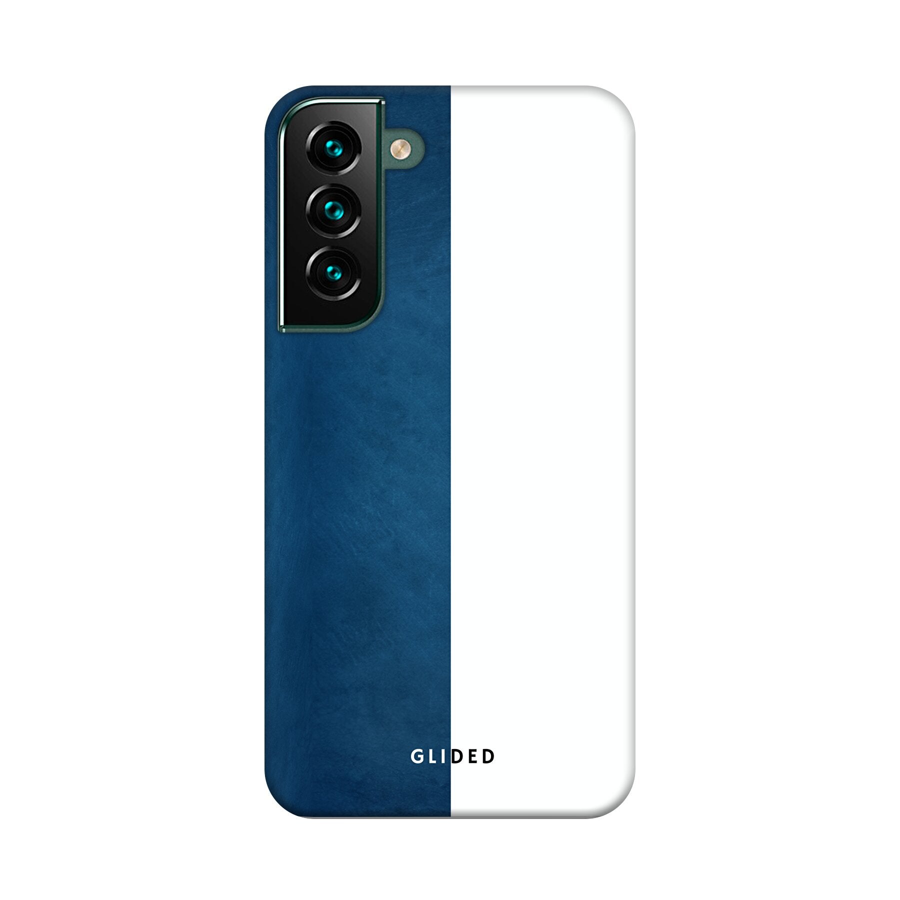 Samsung Galaxy S22 Plus Handyhülle in Blau und Weiß mit kontrastierendem Design, bietet stilvollen Schutz und präzise Aussparungen.