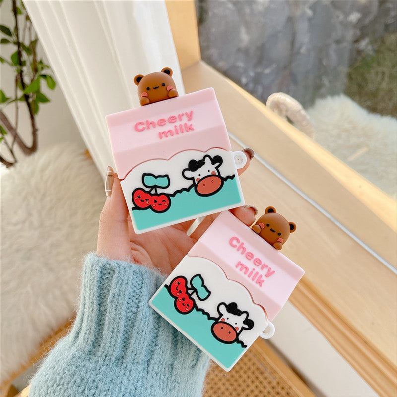 Cow Box Bear Protective Case for AirPods, featuring a cute cartoon design in soft silicone material.