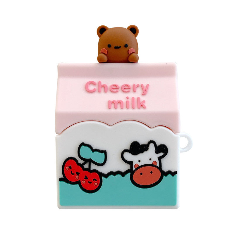 Cow Box Bear Protective Case for AirPods, featuring a cute cartoon design in soft silicone material.