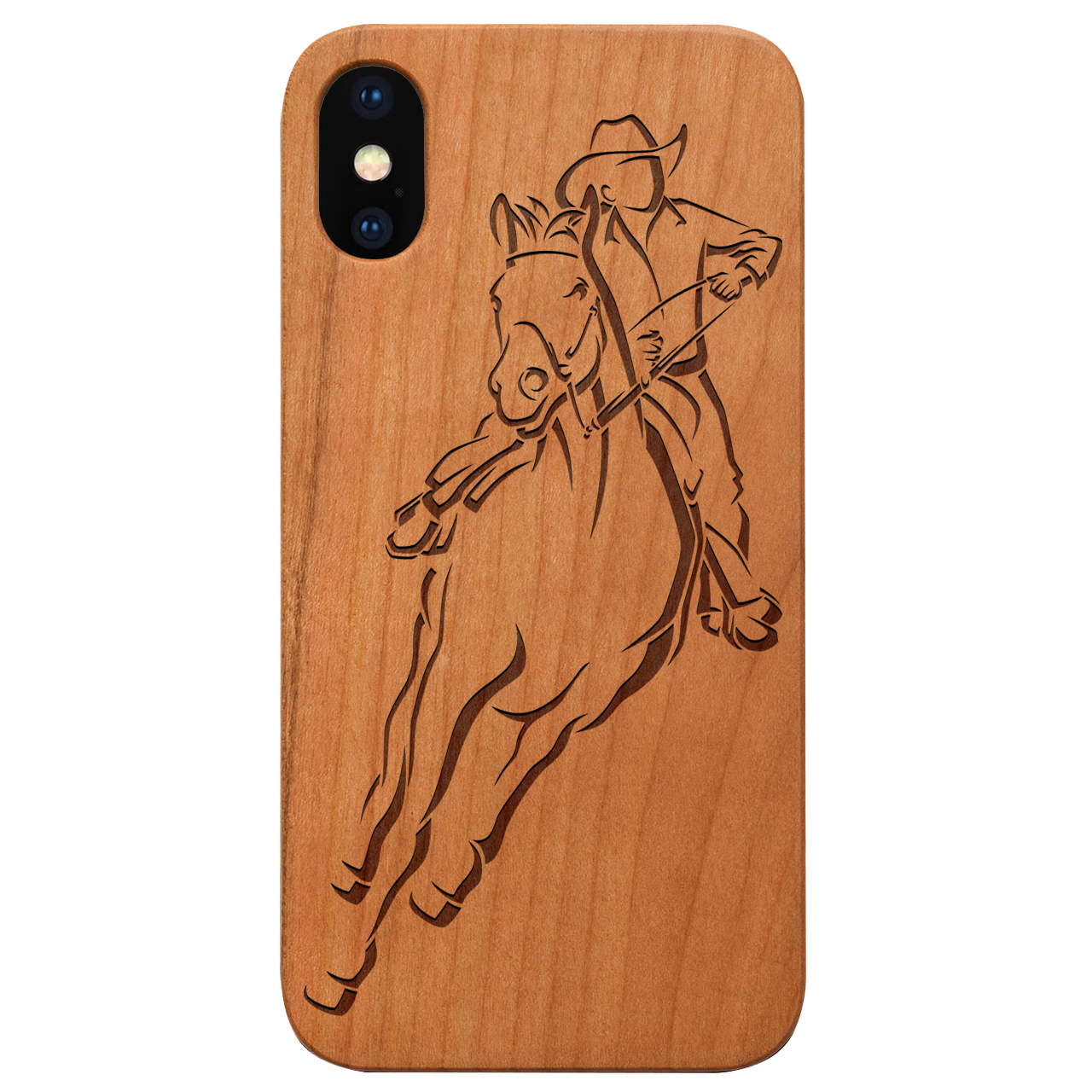 Cowboy 4 - Engraved wooden phone case showcasing unique laser-engraved design and natural wood finish.