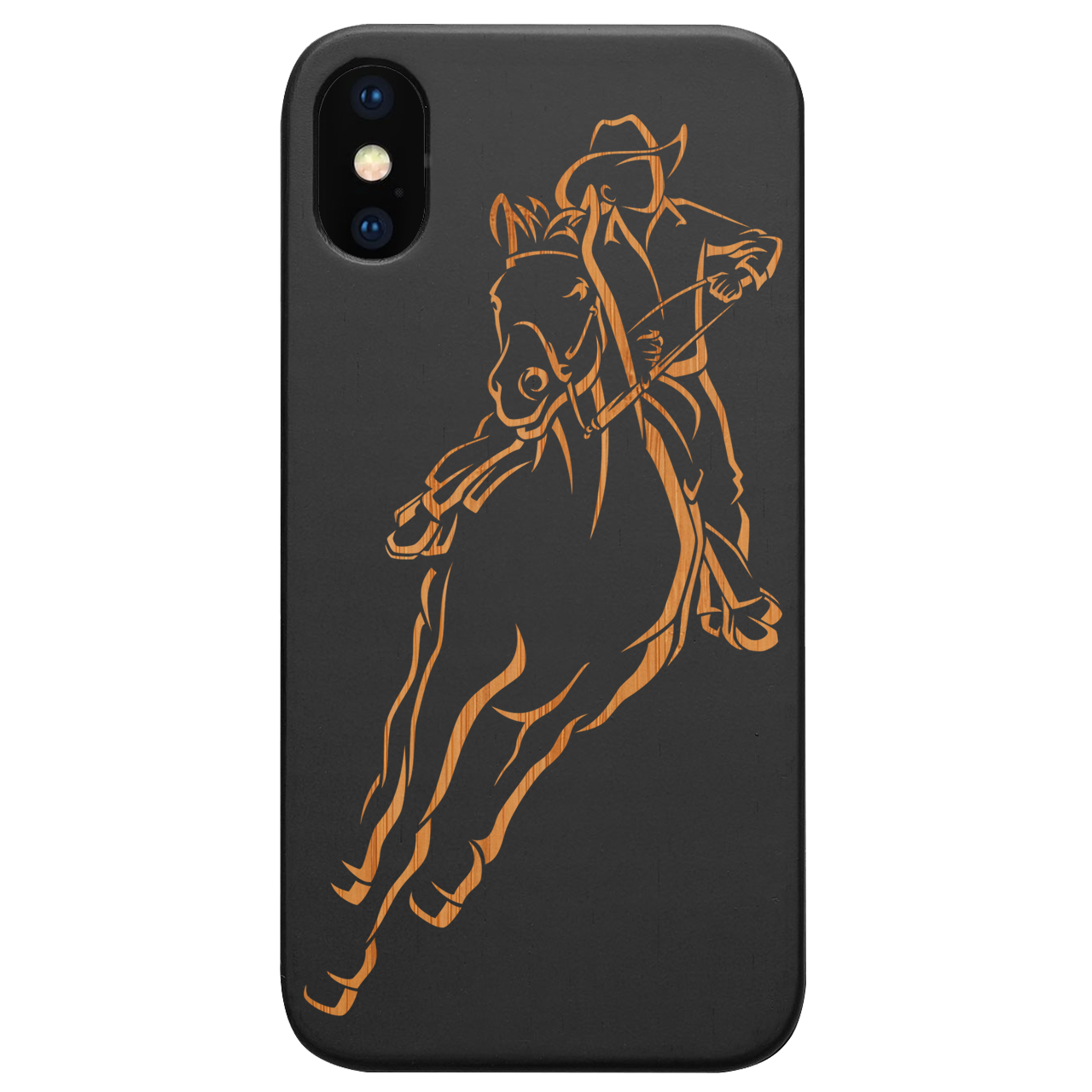 Cowboy 4 - Engraved wooden phone case showcasing unique laser-engraved design and natural wood finish.