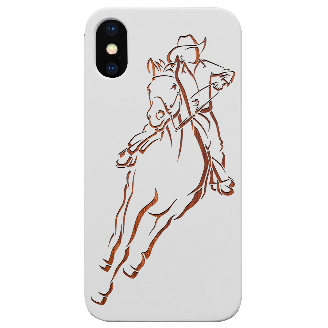 Cowboy 4 - Engraved wooden phone case showcasing unique laser-engraved design and natural wood finish.