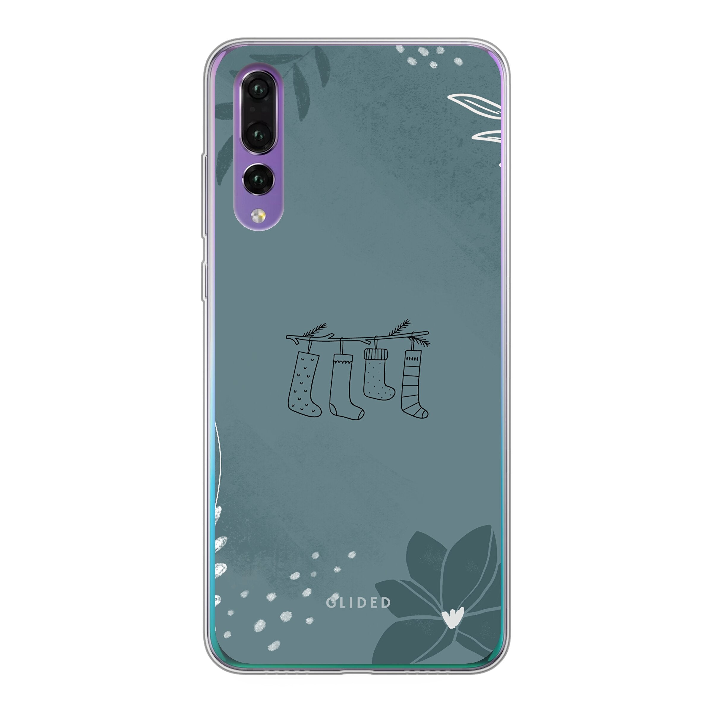 Cozy Huawei P30 Handyhülle mit niedlichen Weihnachtssocken auf festlichem Hintergrund, idealer Schutz für dein Smartphone.