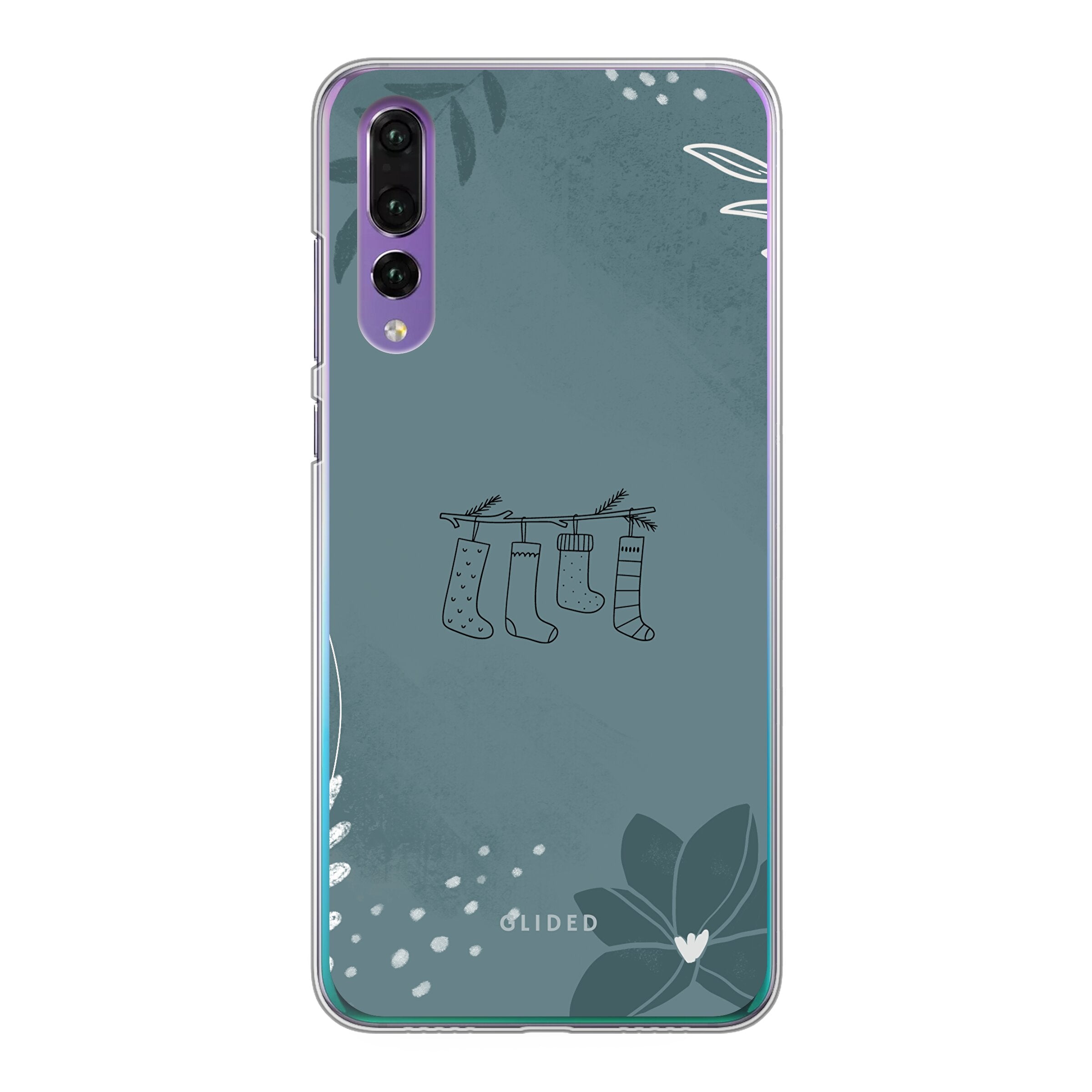 Cozy Huawei P30 Handyhülle mit niedlichen Weihnachtssocken auf festlichem Hintergrund, idealer Schutz für dein Smartphone.