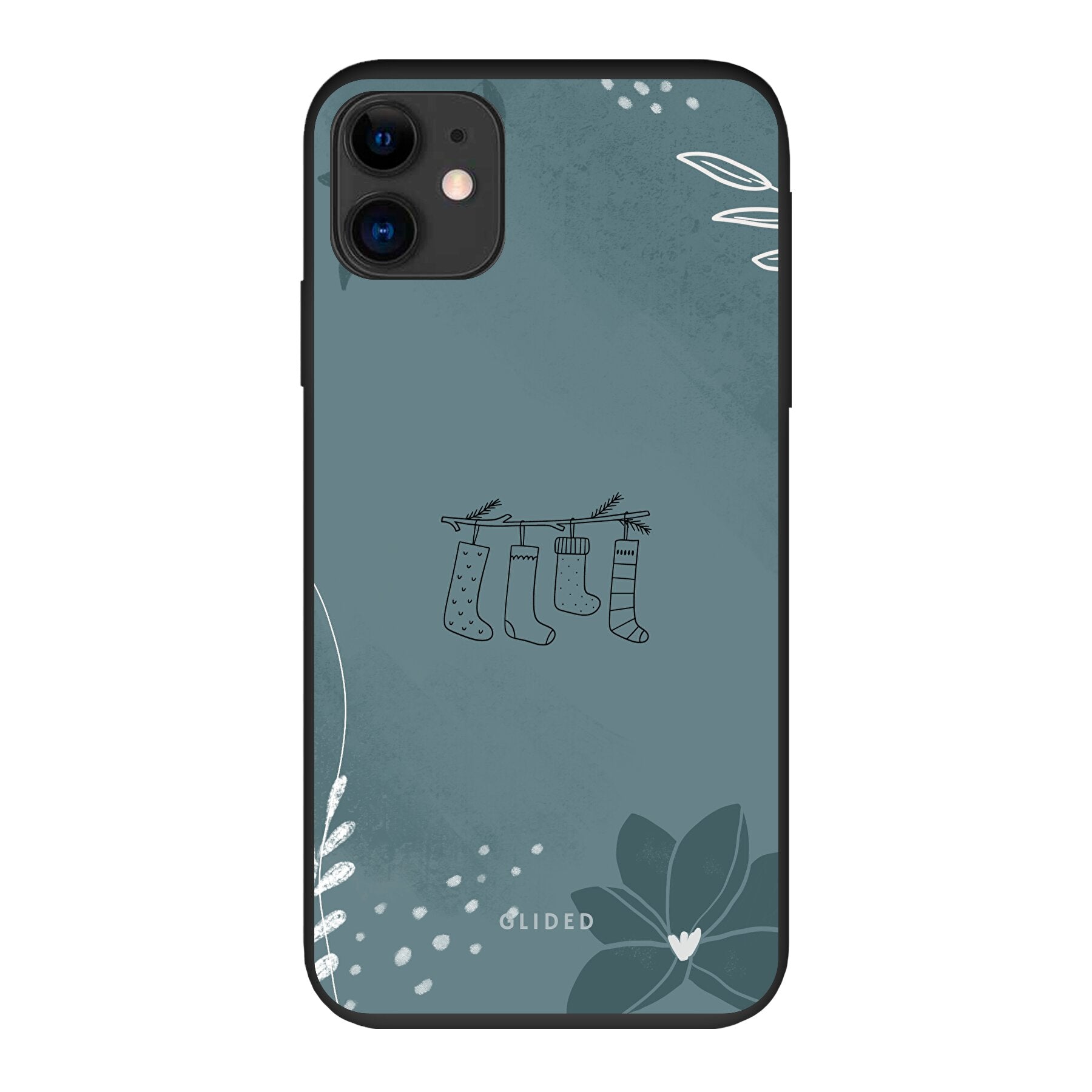 Cozy iPhone 11 Handyhülle mit niedlichen Weihnachtssocken auf festlichem Hintergrund, idealer Schutz und stilvolles Design.