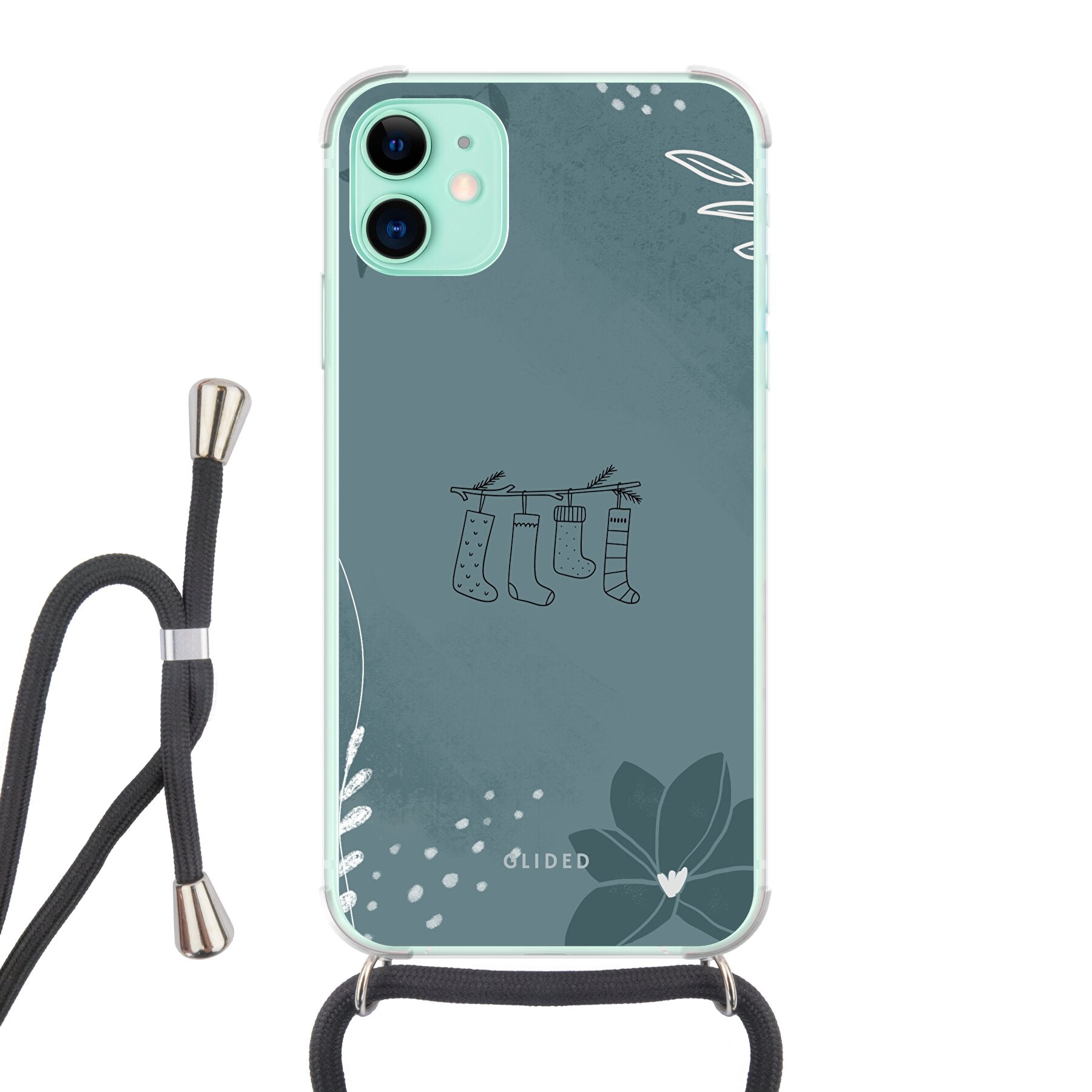 Cozy iPhone 11 Handyhülle mit niedlichen Weihnachtssocken auf festlichem Hintergrund, idealer Schutz und stilvolles Design.