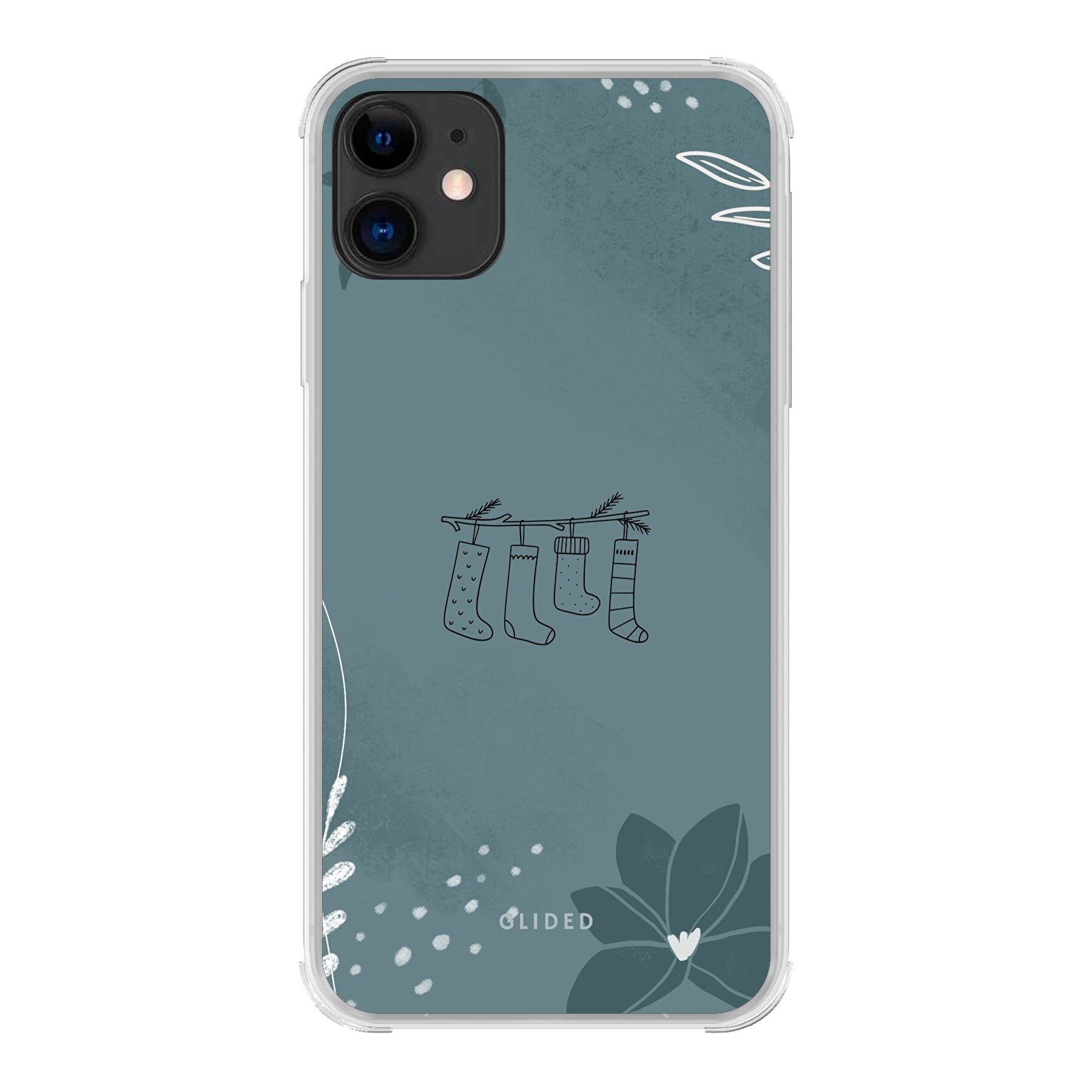 Cozy iPhone 11 Handyhülle mit niedlichen Weihnachtssocken auf festlichem Hintergrund, idealer Schutz und stilvolles Design.