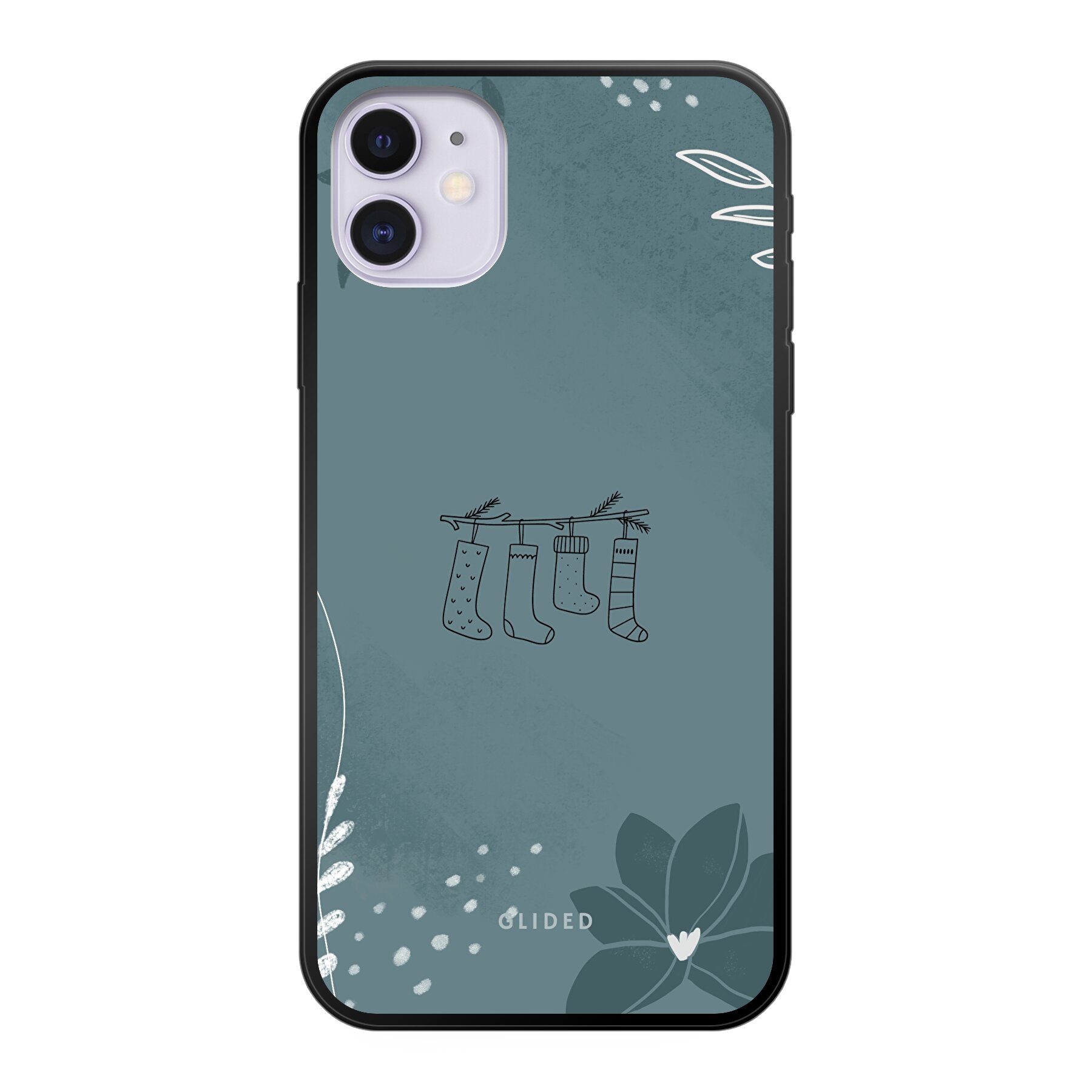 Cozy iPhone 11 Handyhülle mit niedlichen Weihnachtssocken auf festlichem Hintergrund, idealer Schutz und stilvolles Design.