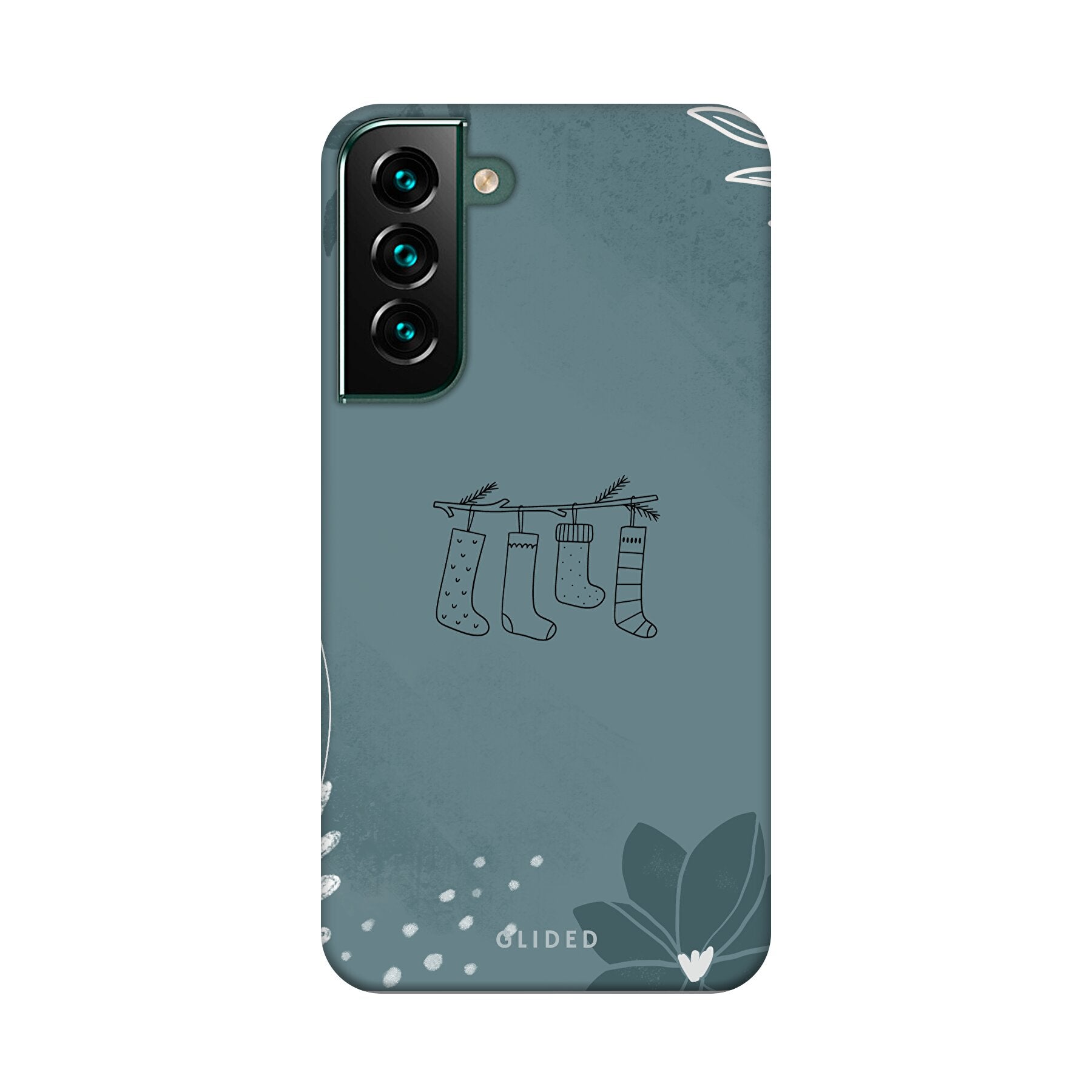 Cozy Handyhülle für Samsung Galaxy S22 Plus mit niedlichen Weihnachtssocken auf festlichem Hintergrund, idealer Schutz und stilvolles Design.