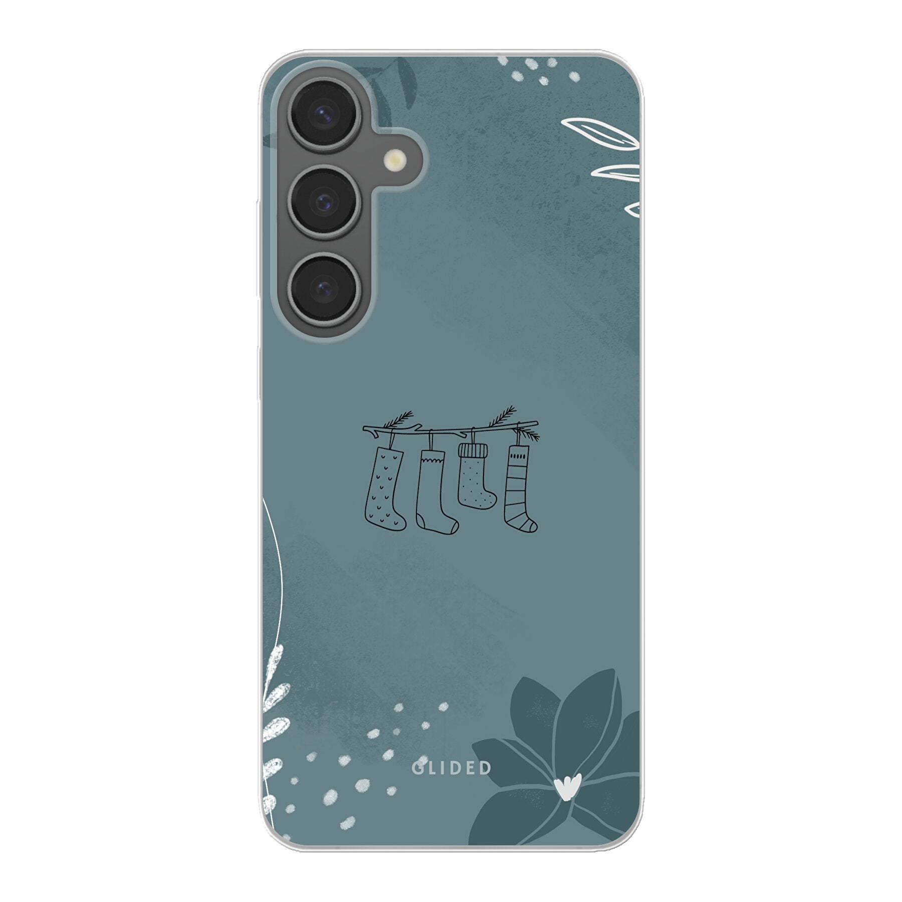 Cozy Handyhülle für Samsung Galaxy S24 Plus mit niedlichen Weihnachtssocken auf festlichem Hintergrund, idealer Schutz und stilvolles Design.