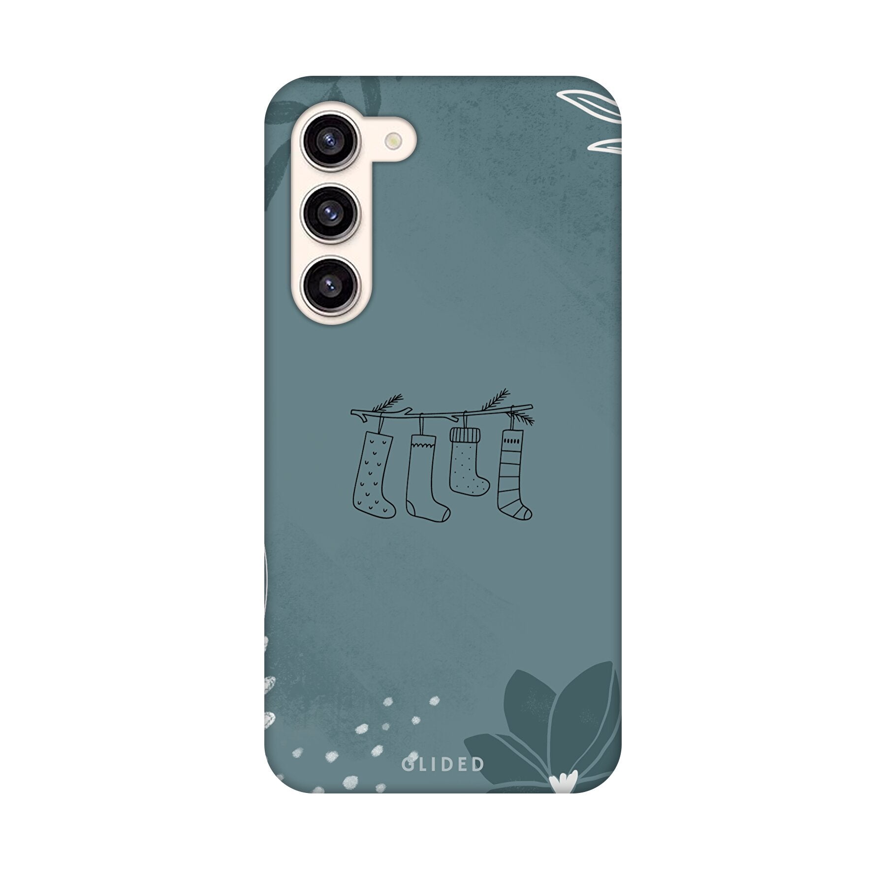 Cozy Handyhülle für Samsung Galaxy S24 Plus mit niedlichen Weihnachtssocken auf festlichem Hintergrund, idealer Schutz und stilvolles Design.