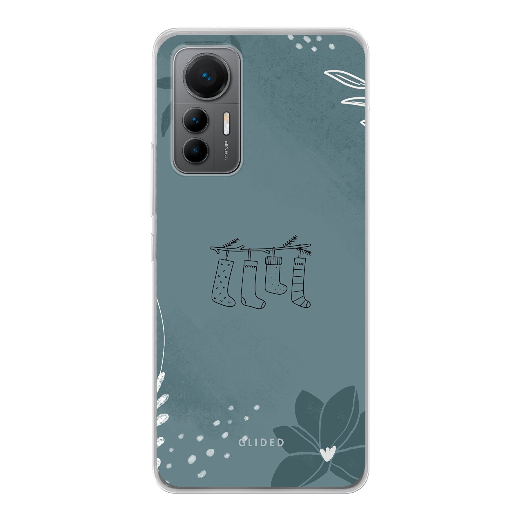 Cozy Xiaomi 12 Lite Handyhülle mit niedlichen Weihnachtssocken auf festlichem Hintergrund, idealer Schutz und stilvolles Design.