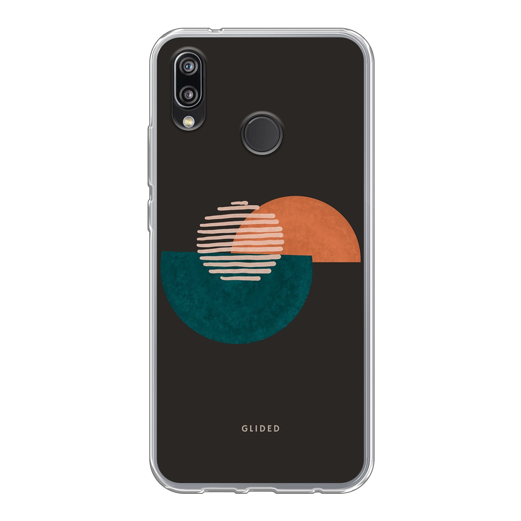 Crest Handyhülle für Huawei P20 Lite mit abstraktem Kreismuster auf dunklem Hintergrund, bietet stilvollen Schutz und modernes Design.