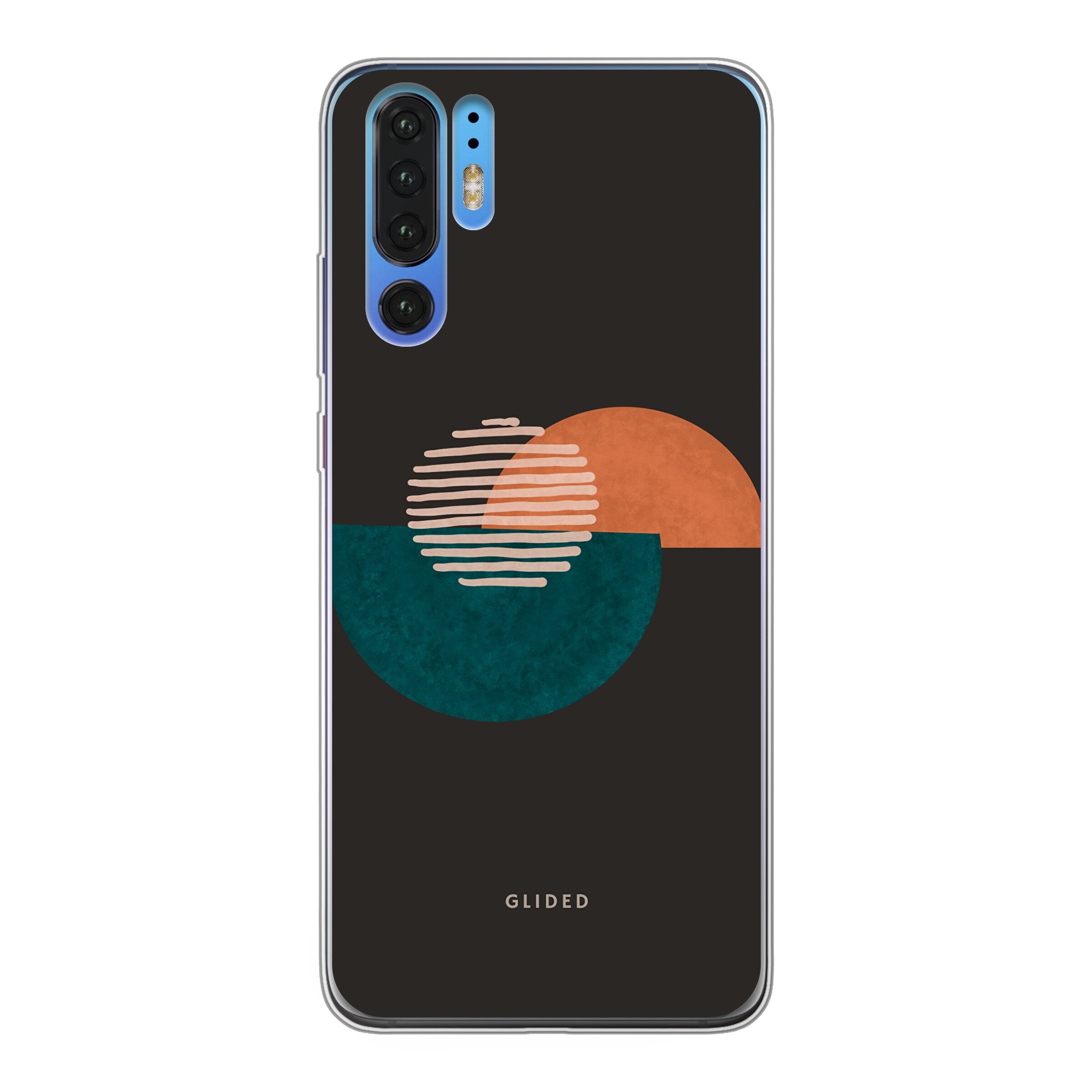 Crest Huawei P30 Pro Handyhülle mit abstraktem Kreismuster auf dunklem Hintergrund, bietet stilvollen Schutz.