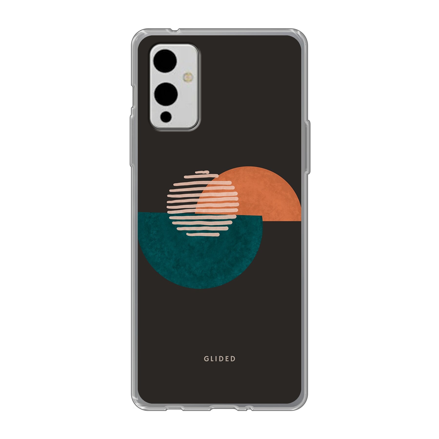 Crest Handyhülle für OnePlus 9 mit abstraktem Kreismuster auf dunklem Hintergrund, bietet stilvollen Schutz und modernen Look.